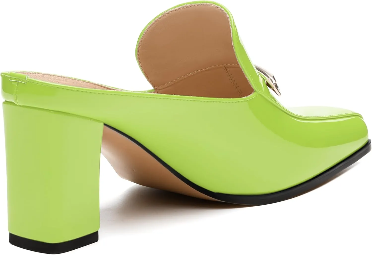 NUMALEO Womens Mules Chunky Block Heel Loafers Slip On Heeled Mules Closed Square Toe Heels Mules for Women Comfortable Dressy Backless Loafers Shoes for Office Work Casual