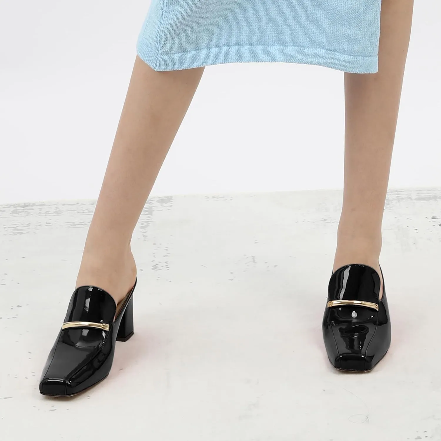 NUMALEO Womens Mules Chunky Block Heel Loafers Slip On Heeled Mules Closed Square Toe Heels Mules for Women Comfortable Dressy Backless Loafers Shoes for Office Work Casual