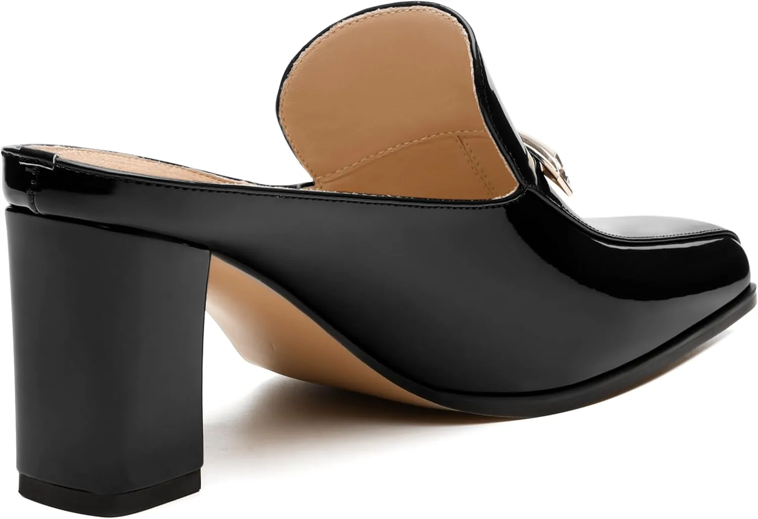 NUMALEO Womens Mules Chunky Block Heel Loafers Slip On Heeled Mules Closed Square Toe Heels Mules for Women Comfortable Dressy Backless Loafers Shoes for Office Work Casual