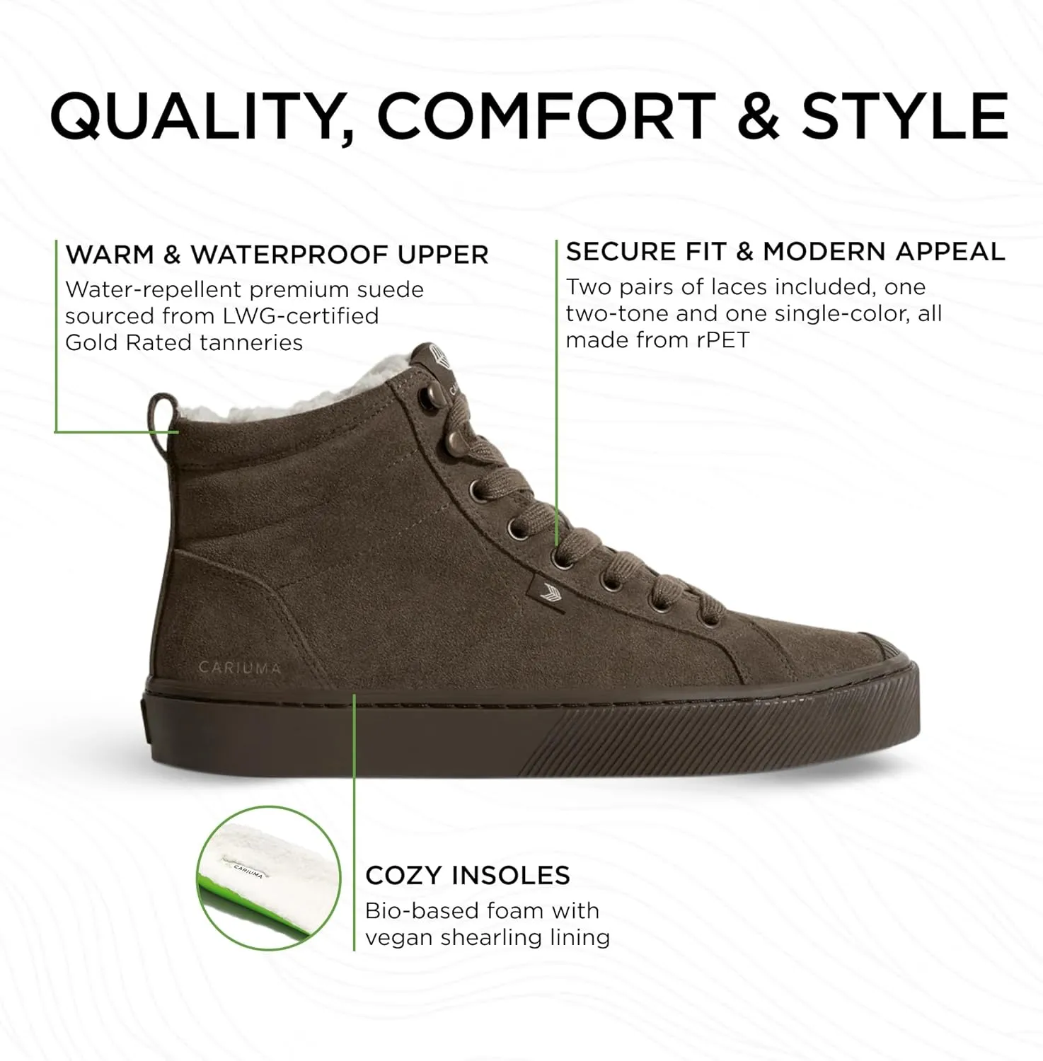 OCA Therma High Tops Suede Boots, Comfortable Shoes for Women, Lightweight & Sustainable, Versatile Casual Footwear with 100% Vegan Insoles, Rubber Soles