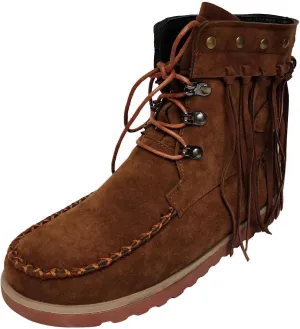 oiangi Fringed Ankle Boots for Women Flat Vintage Round Toe Suede Lace Up Tassel Studded Non-slip Booties Solid Color Casual Comfort Outdoor Ladies Shoes