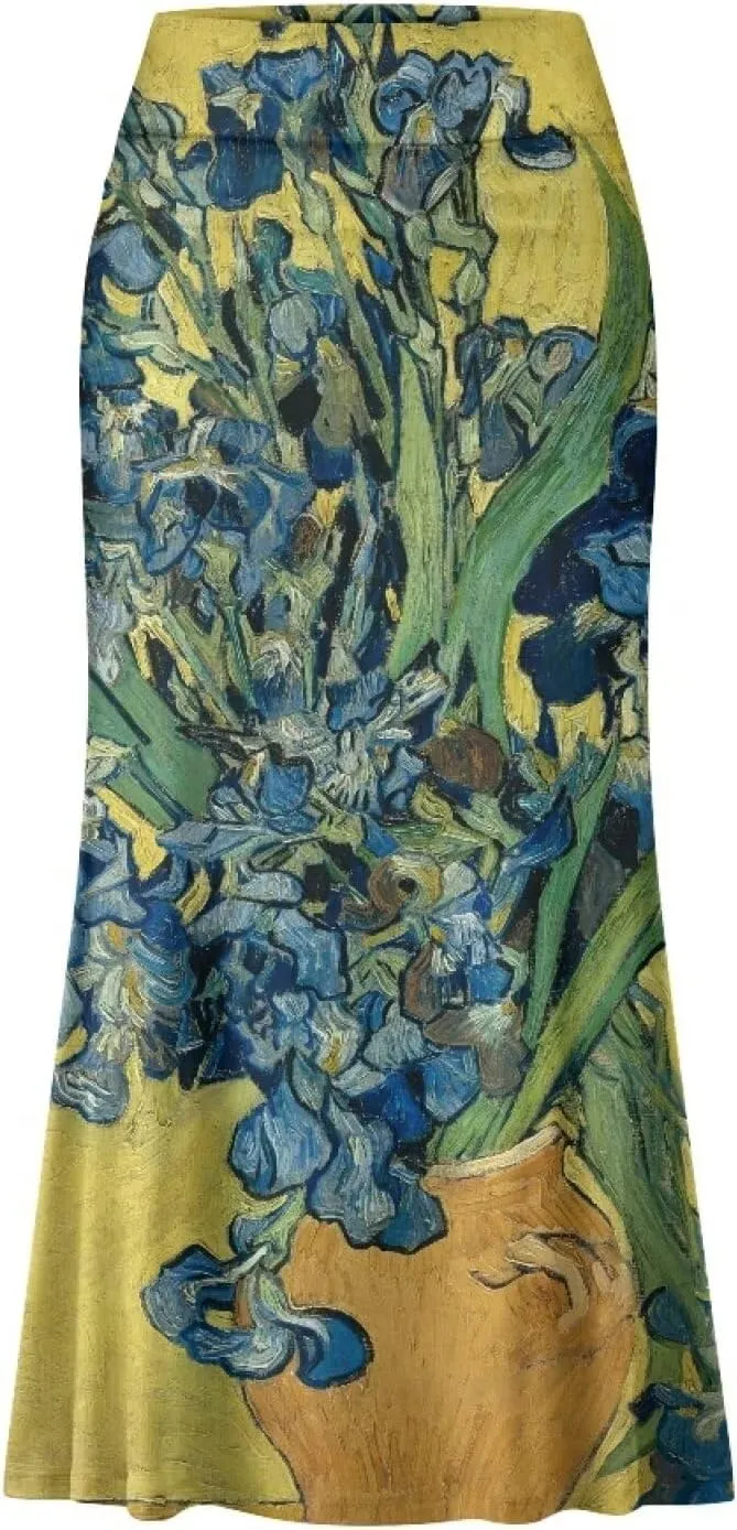 Oil Painting Printed Women's Party Long Flare Maxi Zipper Elegant Skirt High Waisted A-Link Long Maxi Skirt