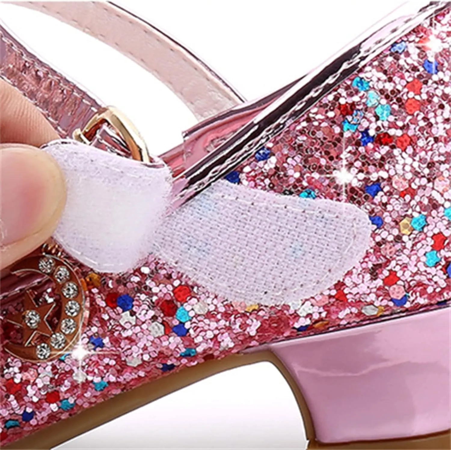 OMEARK Girls Glitter Princess Sandals High Heels Sparkly Dress Up Shoes Round Toe Sequin Bowknot Dance Shoes for Kids Toddler Ankle Strap Wedding Party Rhinestone Sandals