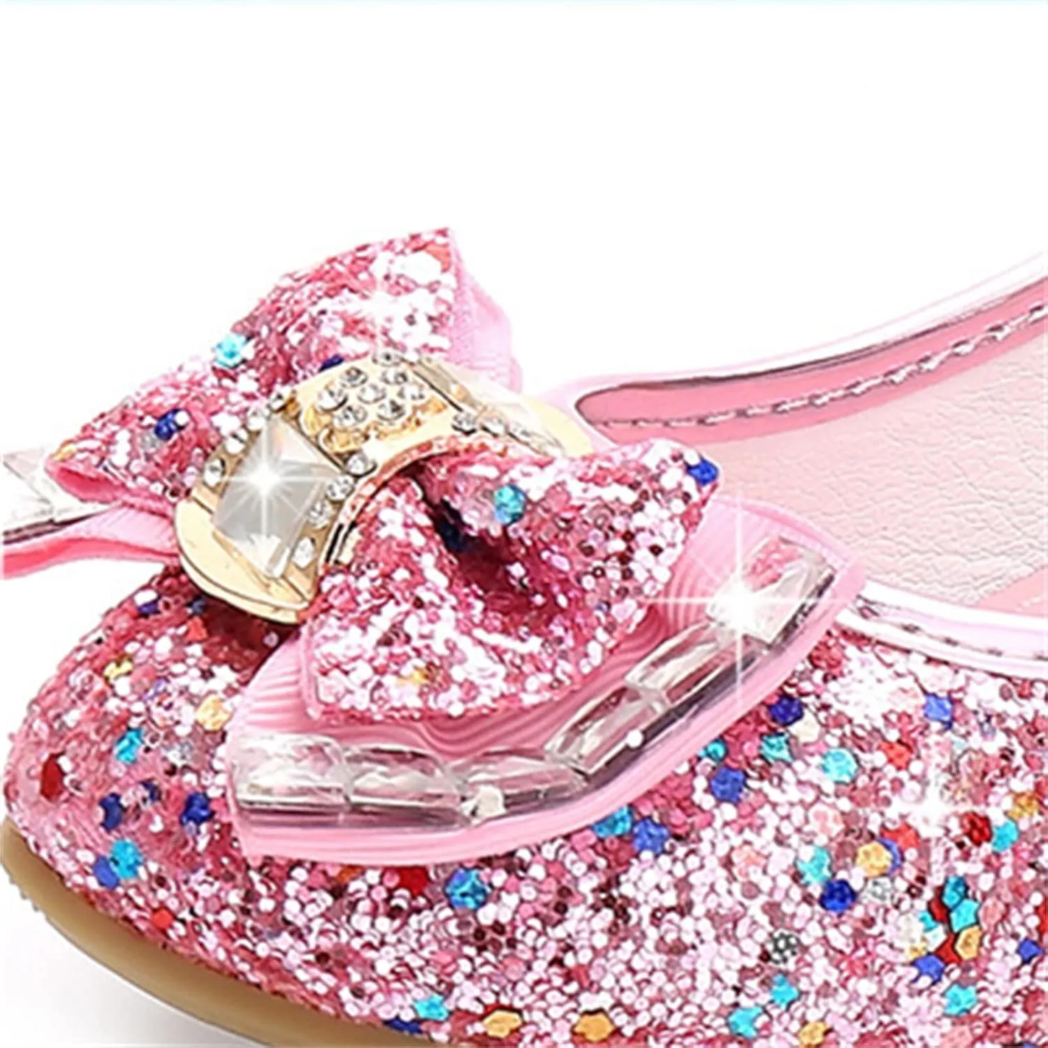 OMEARK Girls Glitter Princess Sandals High Heels Sparkly Dress Up Shoes Round Toe Sequin Bowknot Dance Shoes for Kids Toddler Ankle Strap Wedding Party Rhinestone Sandals