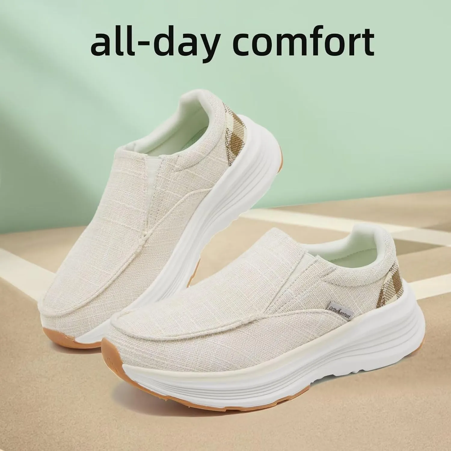 OrthoComfoot Women's Orthopedic Slip-On Loafers Walking Shoes: Comfortable Plantar Fasciitis Loafers with Arch Support for Flat Feet, Casual Orthotic Shoes for Foot and Heel Pain Relief