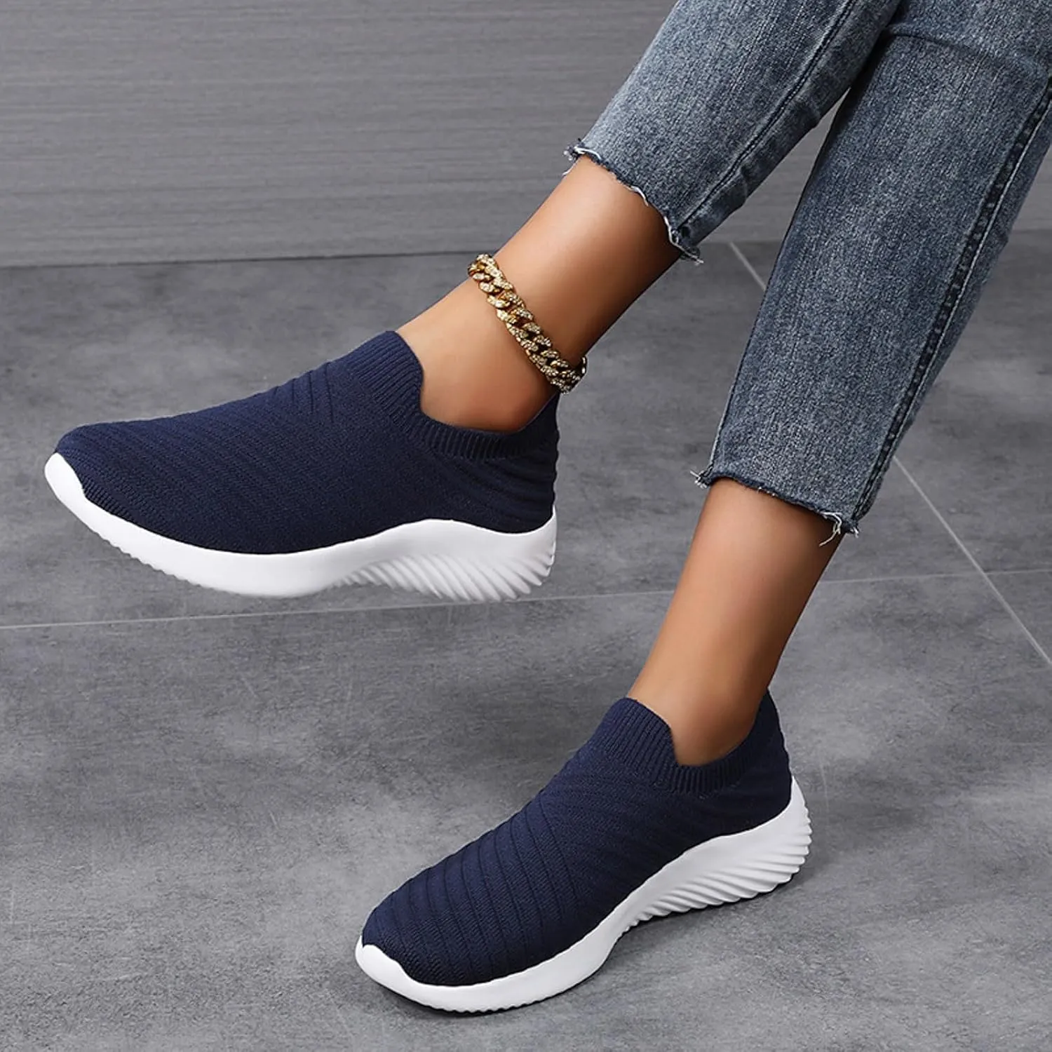 Orthopedic Shoes for Women Wide Width No Laces Casual Ladies Sneakers Stylish Soft Slip-On Knitted Mesh Loafers Shoes