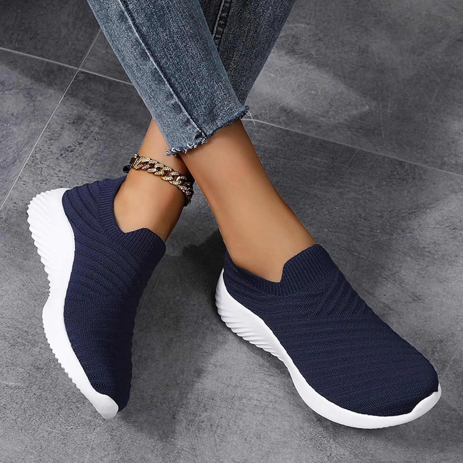 Orthopedic Shoes for Women Wide Width No Laces Casual Ladies Sneakers Stylish Soft Slip-On Knitted Mesh Loafers Shoes