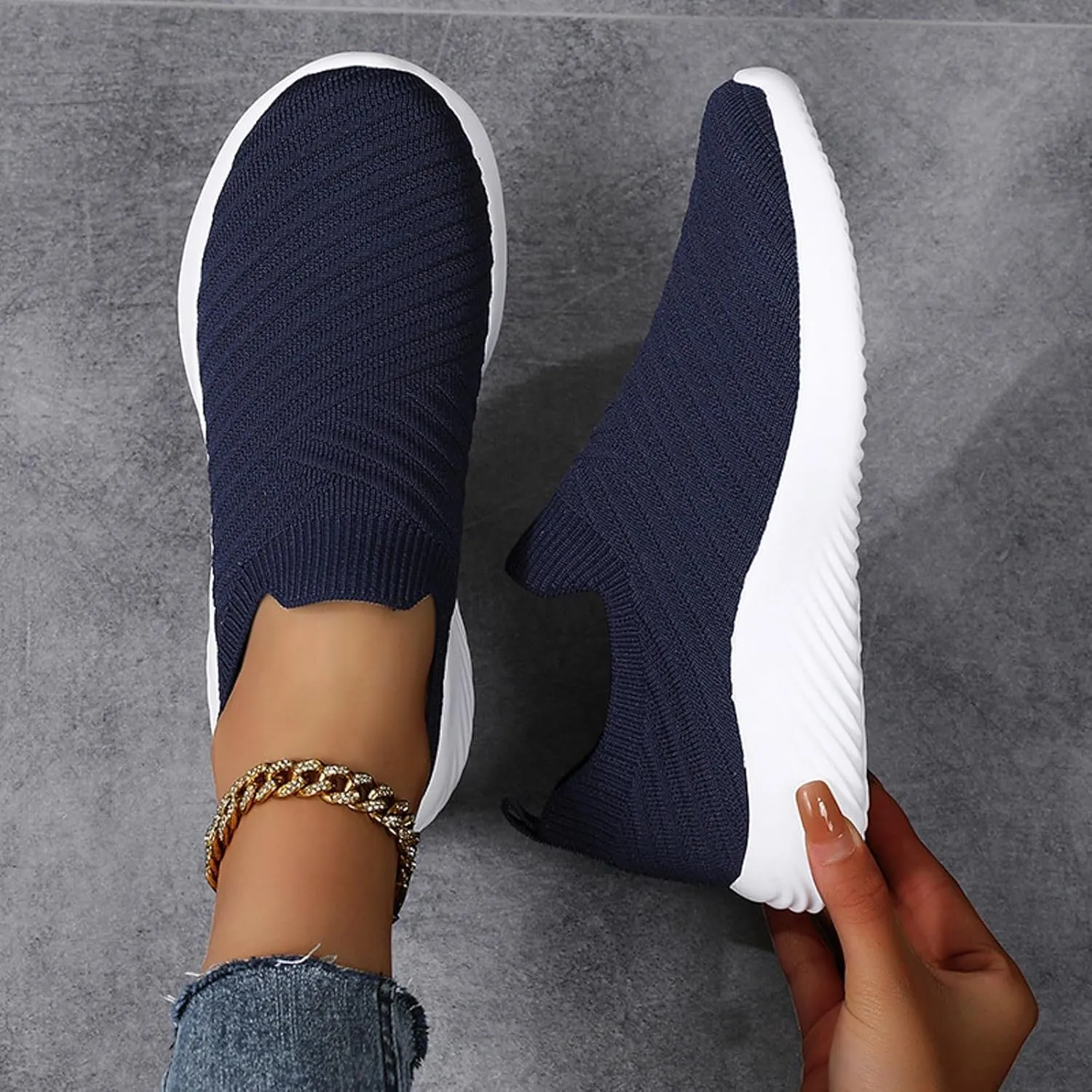 Orthopedic Shoes for Women Wide Width No Laces Casual Ladies Sneakers Stylish Soft Slip-On Knitted Mesh Loafers Shoes