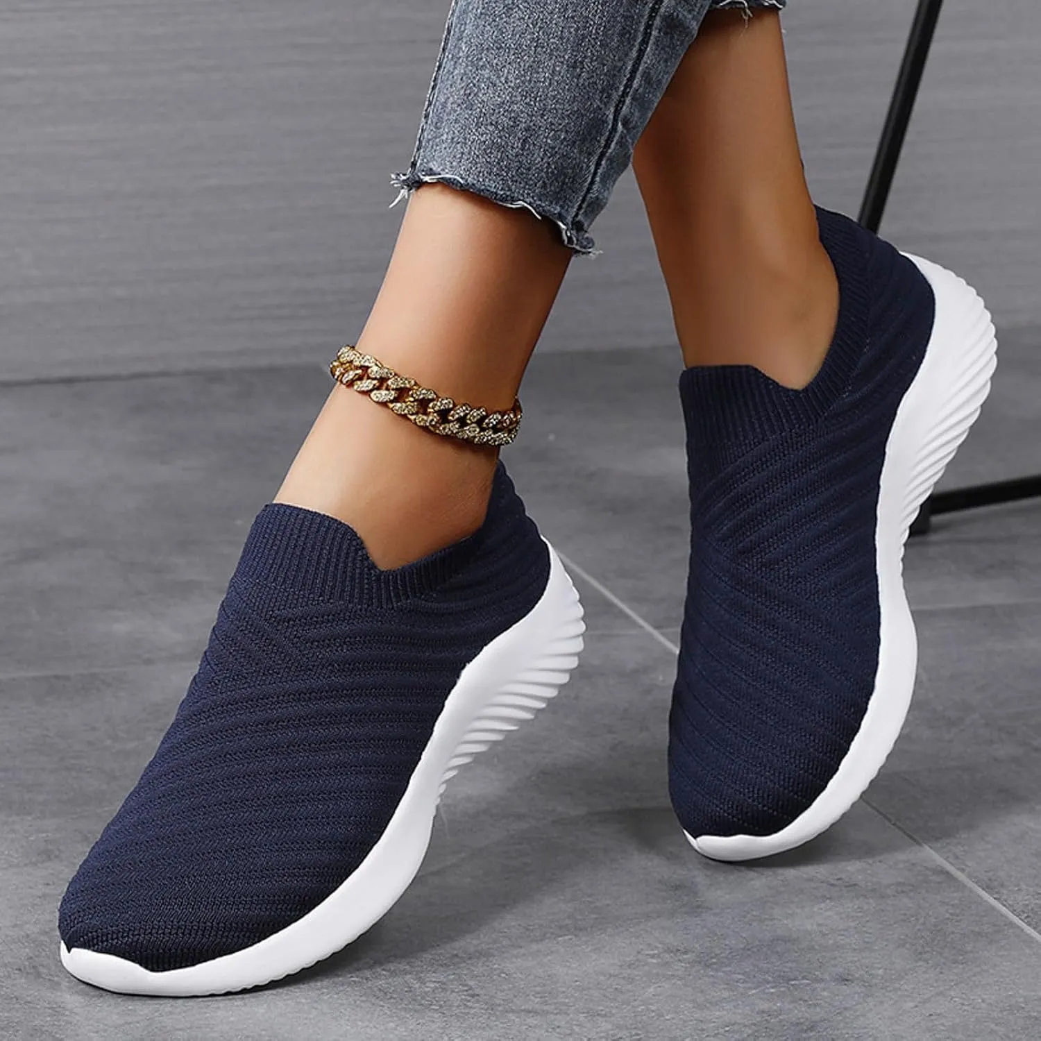 Orthopedic Shoes for Women Wide Width No Laces Casual Ladies Sneakers Stylish Soft Slip-On Knitted Mesh Loafers Shoes