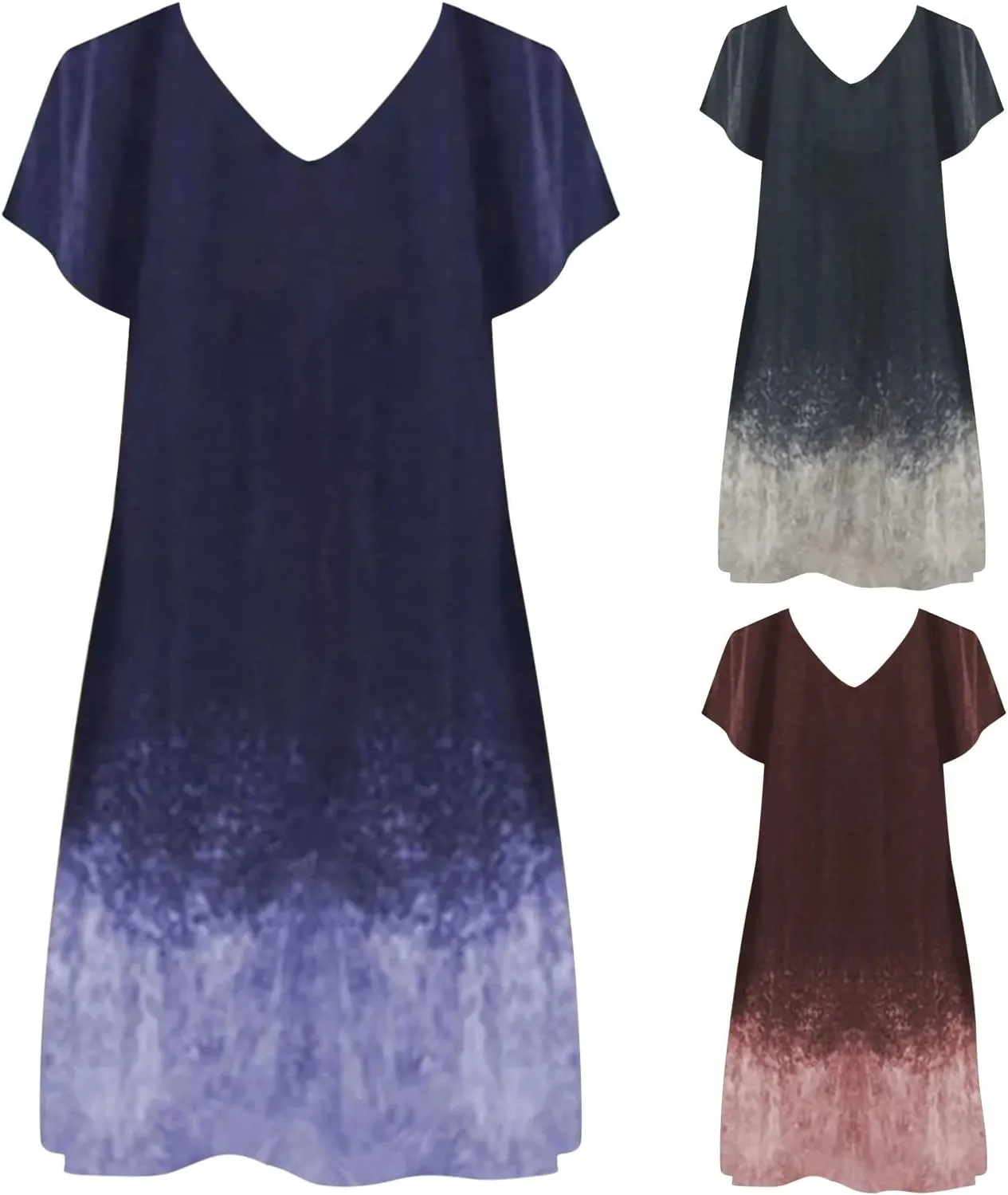 Otime Womens Skirts Summer Fashionable Casual Short Sleeved V-Neck Retro Printed Soft Long Skirts for Women