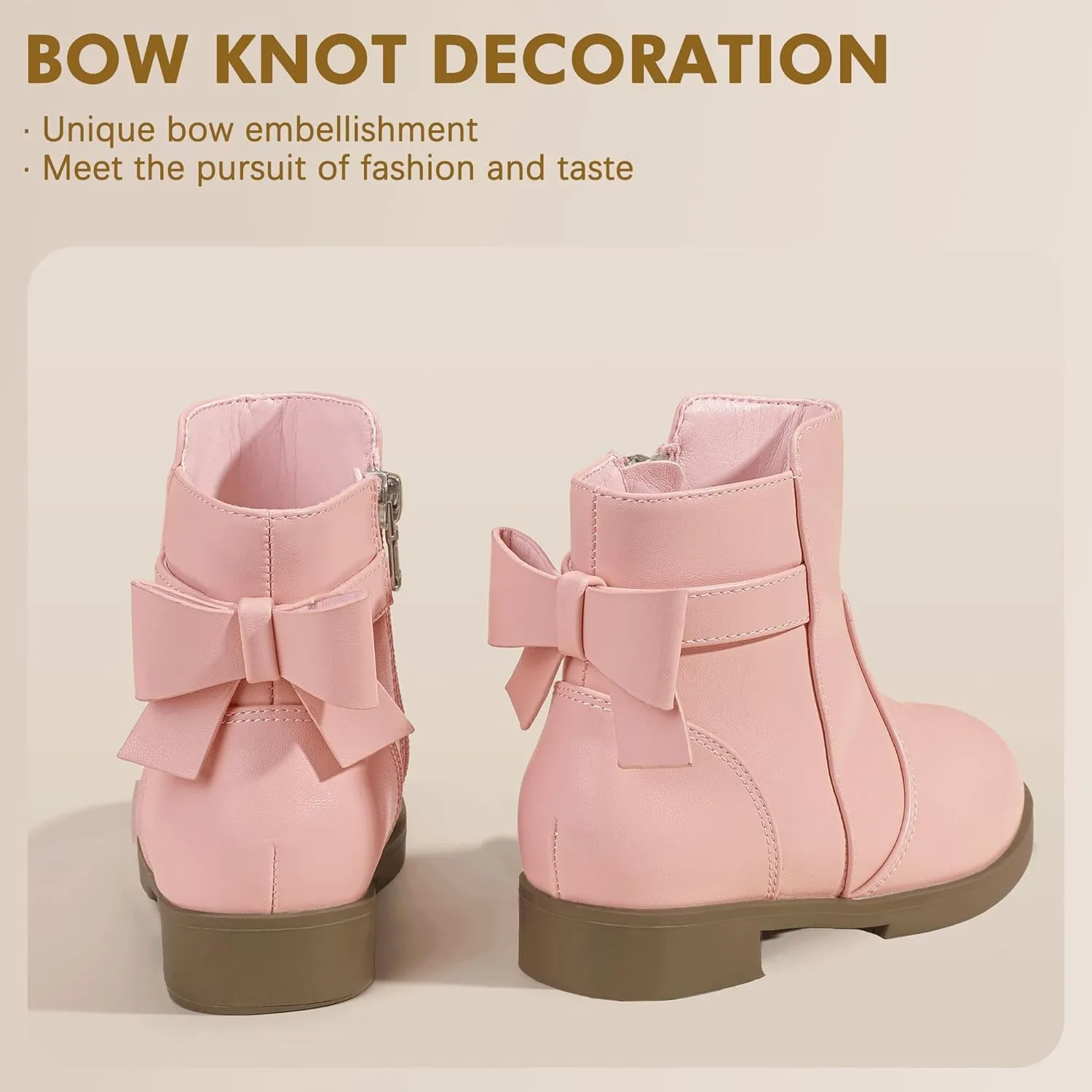 PANDANINJIA Girls Boots Toddler Kids Fashion Short Ankle Dress Bow Booties with Side Zipper Boots