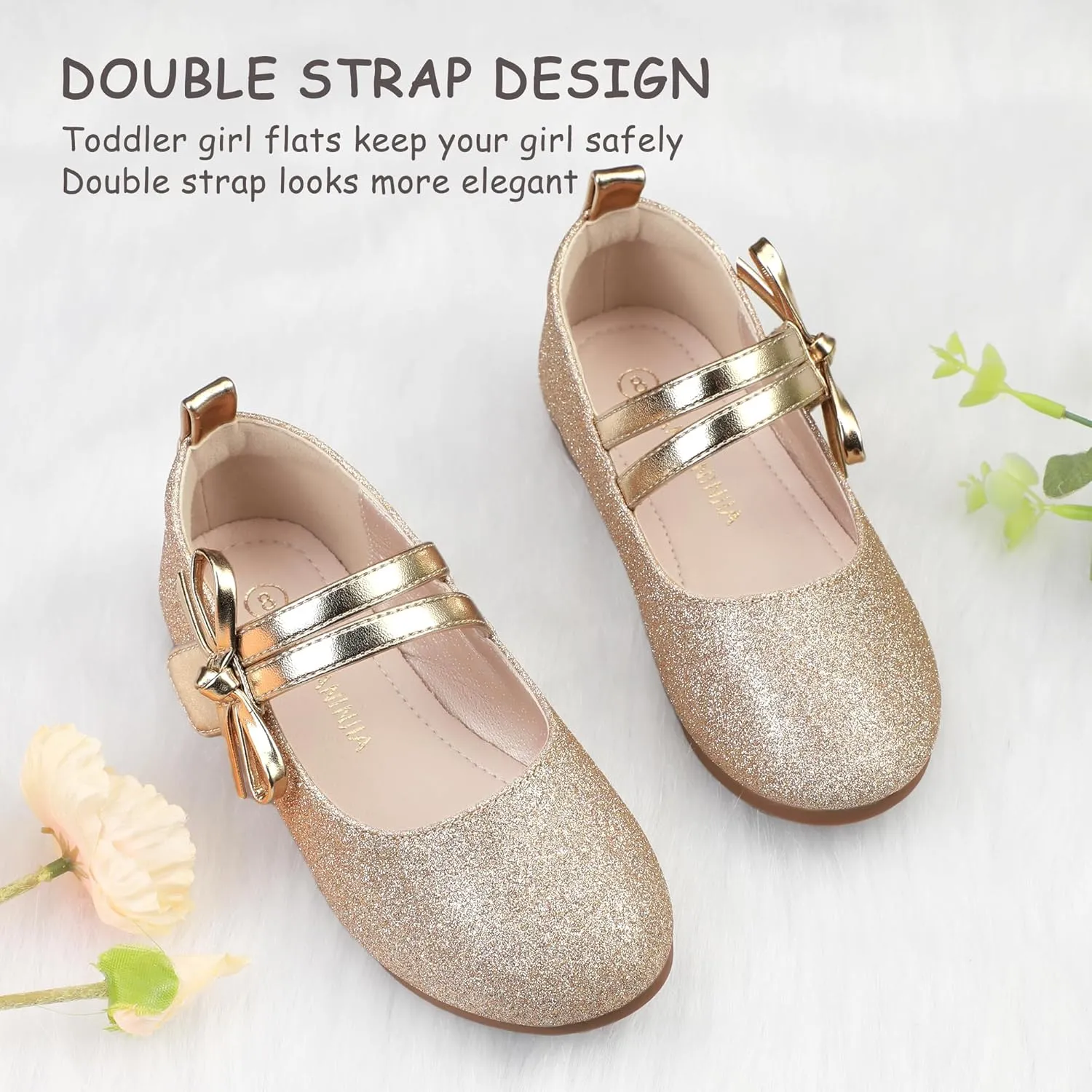 PANDANINJIA Naomi Girls Dress Shoes Mary Jane Ballet Flats Flower Girl Wedding Party Communion Shoes for Toddler Little Kid Big Kid