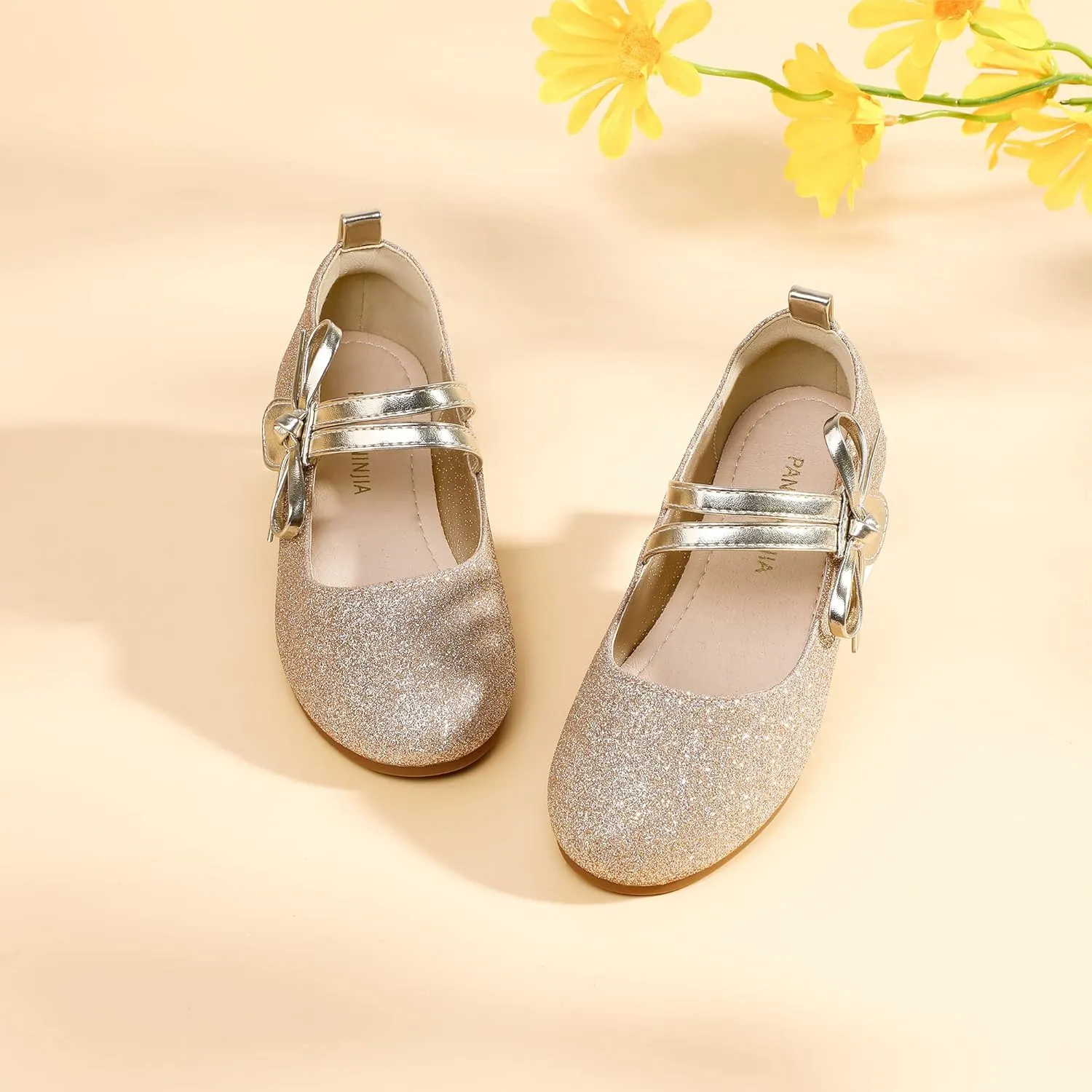 PANDANINJIA Naomi Girls Dress Shoes Mary Jane Ballet Flats Flower Girl Wedding Party Communion Shoes for Toddler Little Kid Big Kid
