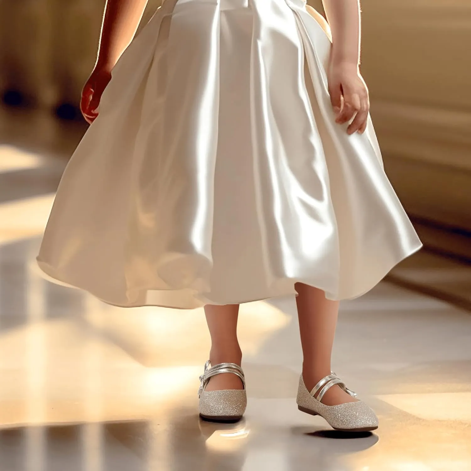 PANDANINJIA Naomi Girls Dress Shoes Mary Jane Ballet Flats Flower Girl Wedding Party Communion Shoes for Toddler Little Kid Big Kid
