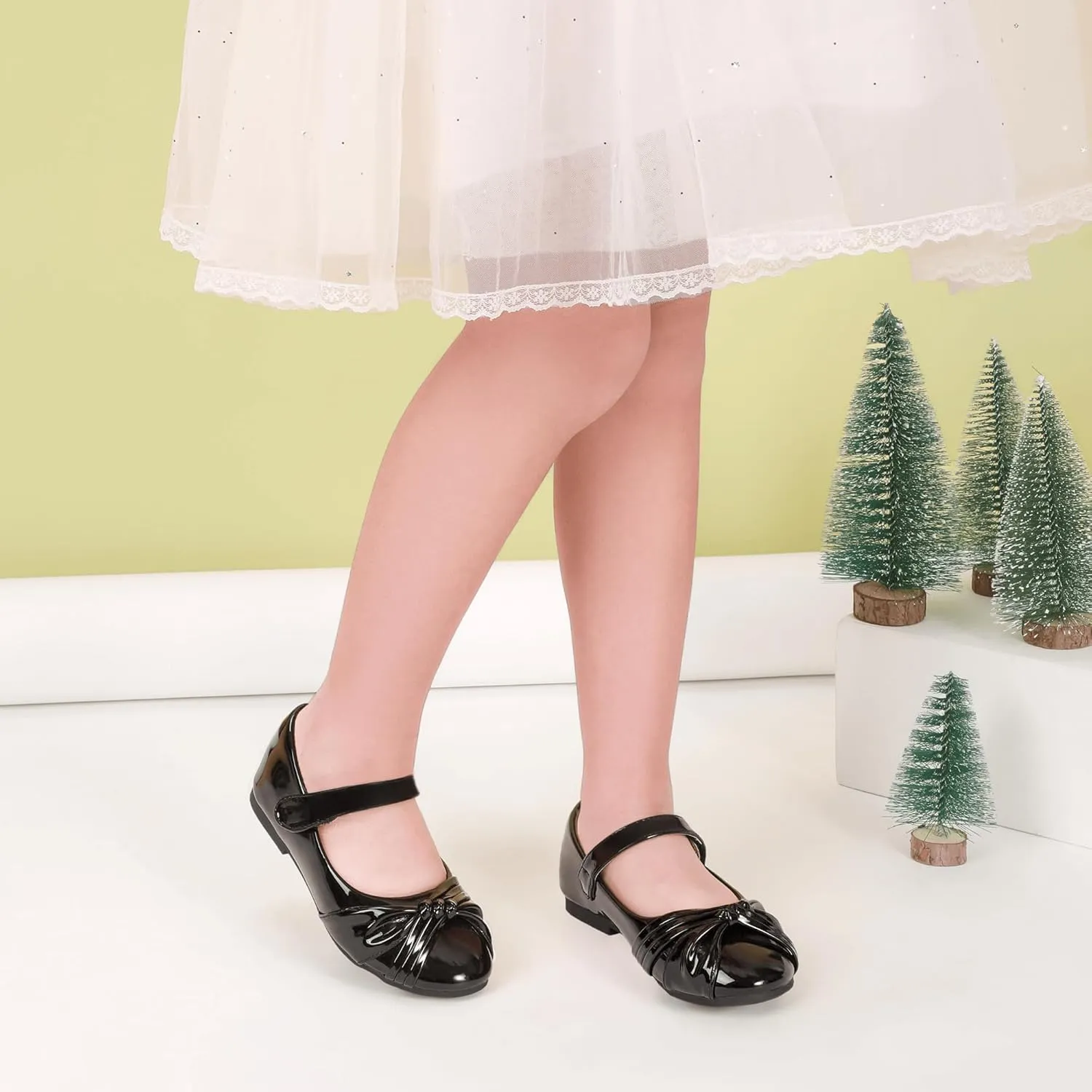 PANDANINJIA Rika Girls Dress Shoes Flower Girl Mary Jane Flats Wedding Party School Shoes for Toddler Little Kid Big Kid