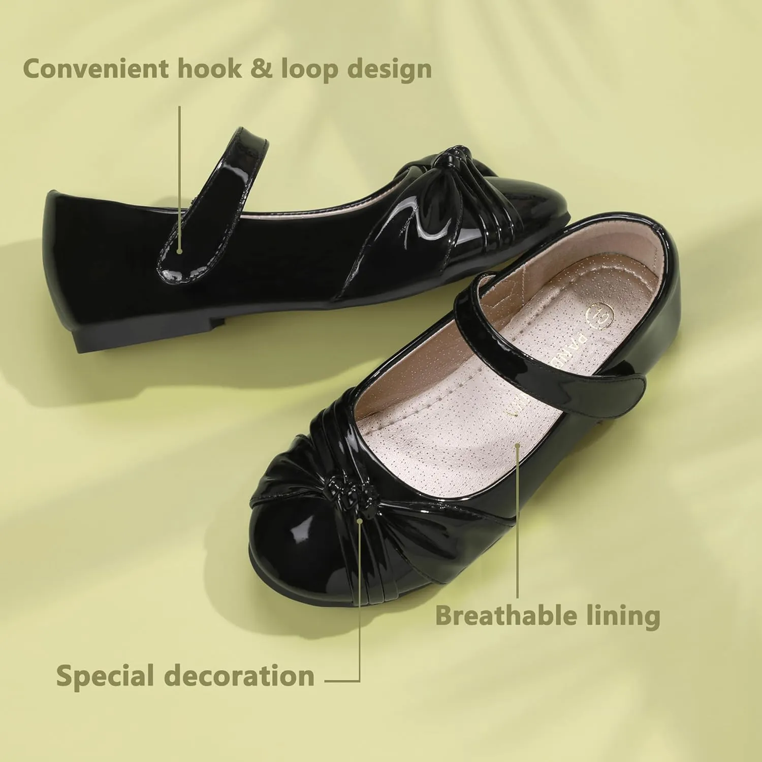 PANDANINJIA Rika Girls Dress Shoes Flower Girl Mary Jane Flats Wedding Party School Shoes for Toddler Little Kid Big Kid