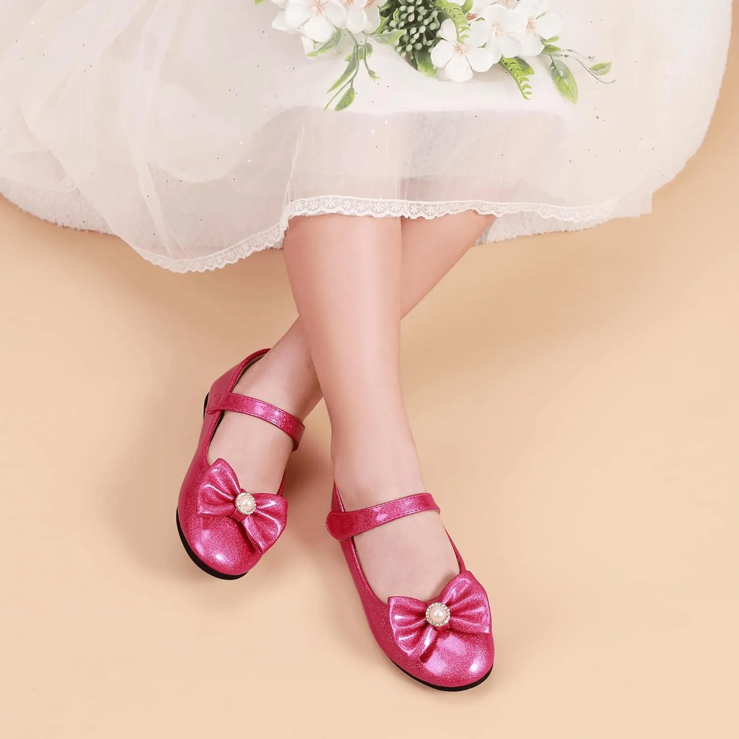 PANDANINJIA Rika Girls Dress Shoes Flower Girl Mary Jane Flats Wedding Party School Shoes for Toddler Little Kid Big Kid