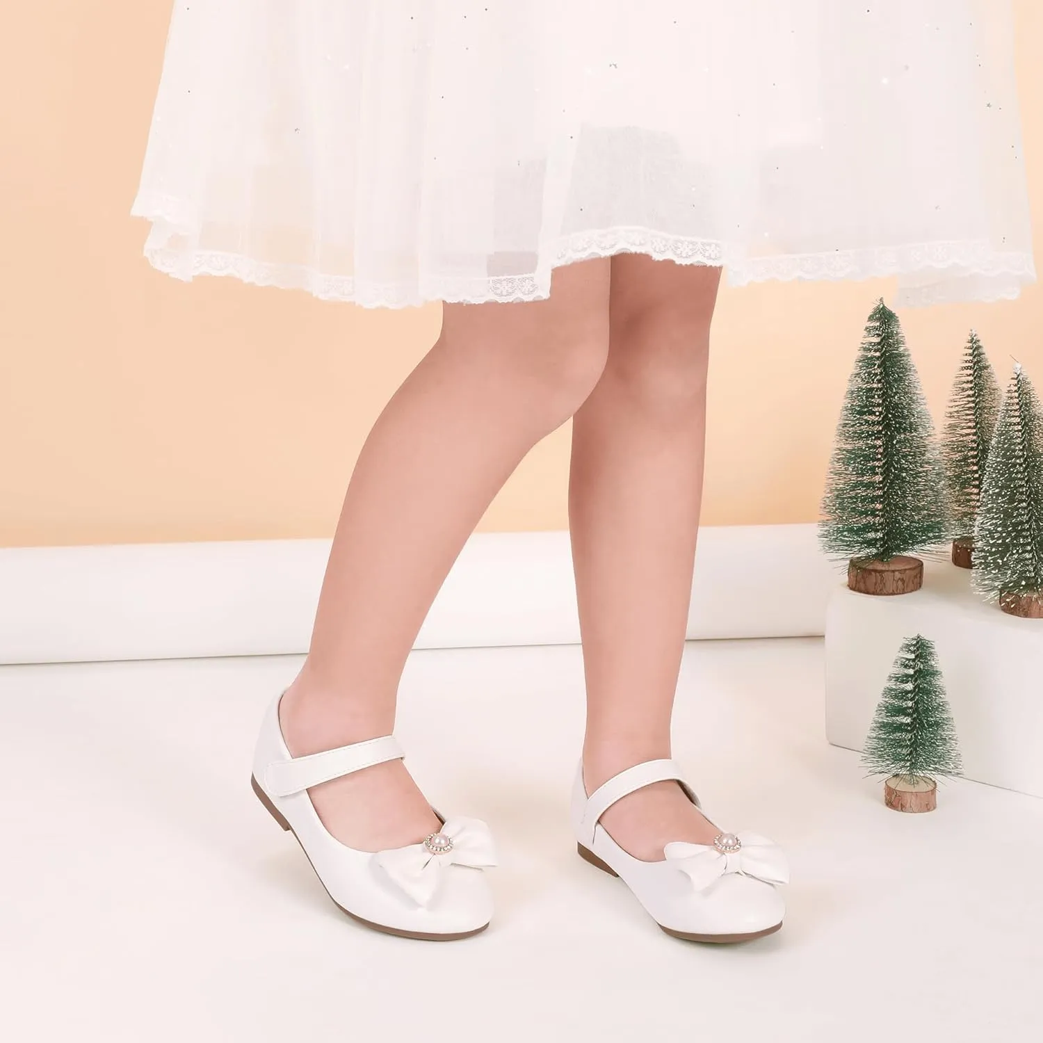 PANDANINJIA Rika Girls Dress Shoes Flower Girl Mary Jane Flats Wedding Party School Shoes for Toddler Little Kid Big Kid