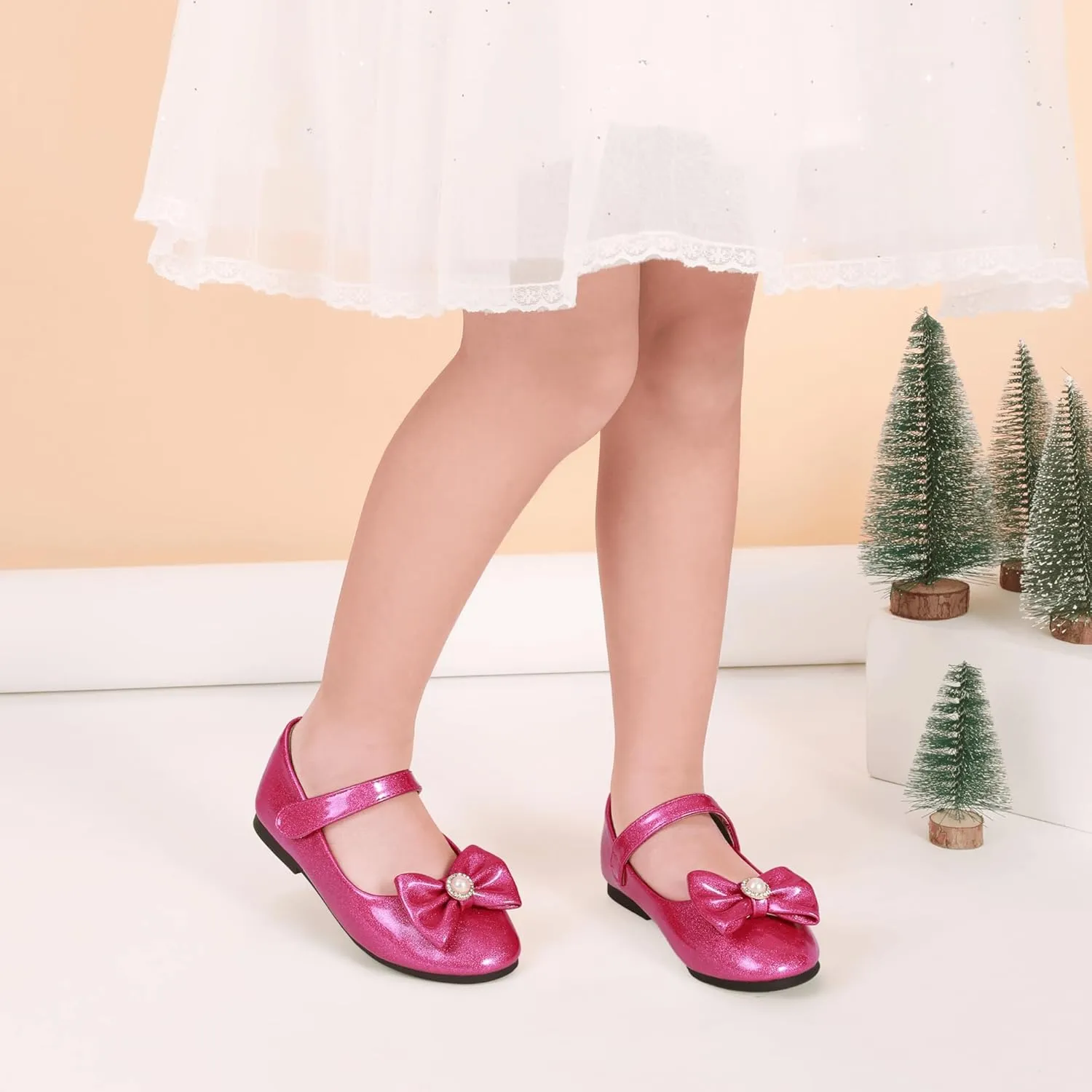 PANDANINJIA Rika Girls Dress Shoes Flower Girl Mary Jane Flats Wedding Party School Shoes for Toddler Little Kid Big Kid