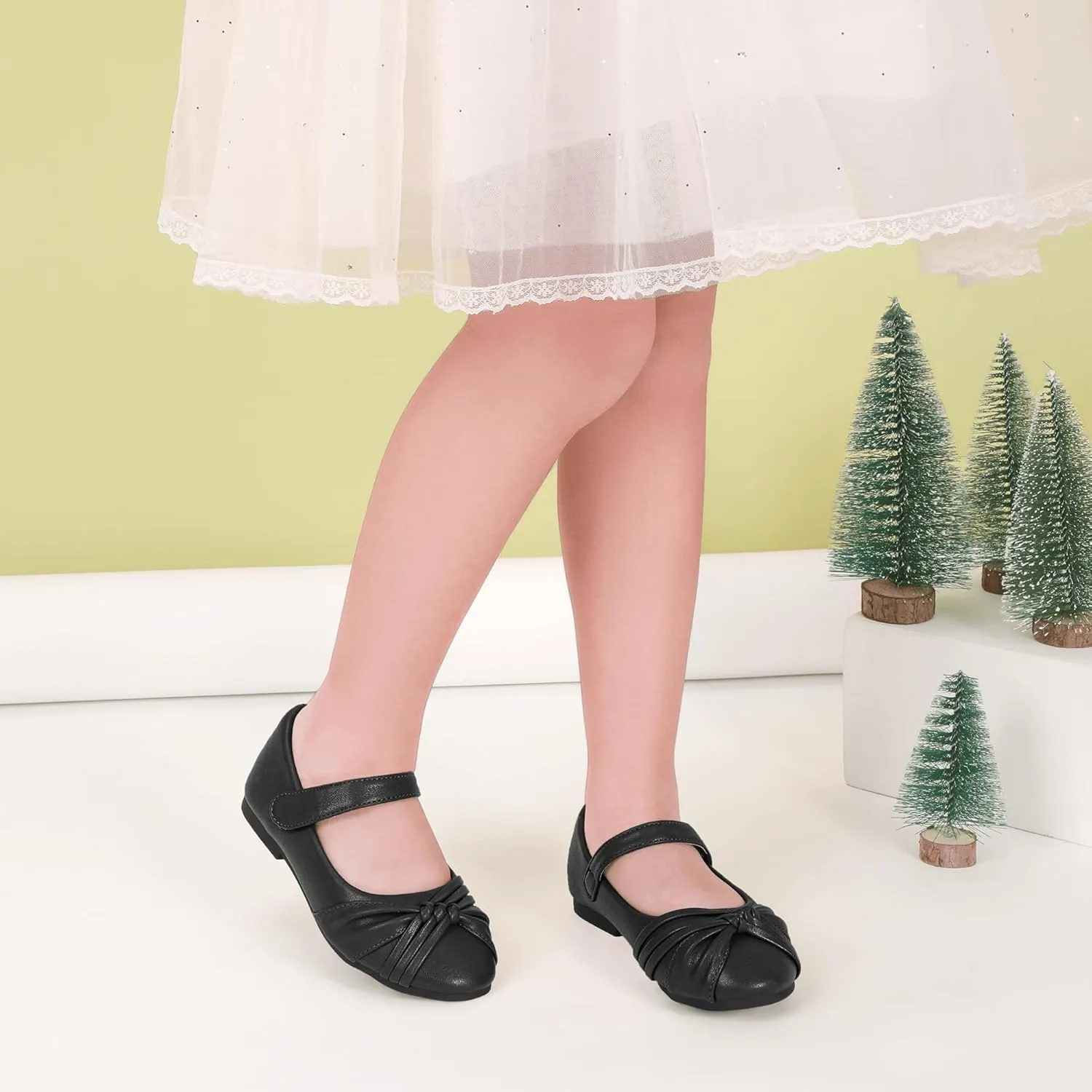 PANDANINJIA Rika Girls Dress Shoes Flower Girl Mary Jane Flats Wedding Party School Shoes for Toddler Little Kid Big Kid
