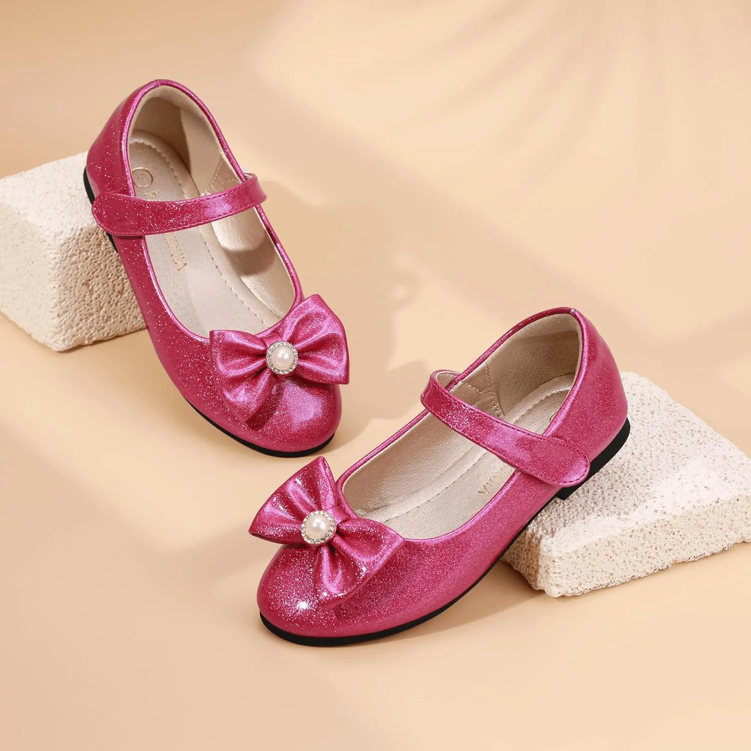 PANDANINJIA Rika Girls Dress Shoes Flower Girl Mary Jane Flats Wedding Party School Shoes for Toddler Little Kid Big Kid