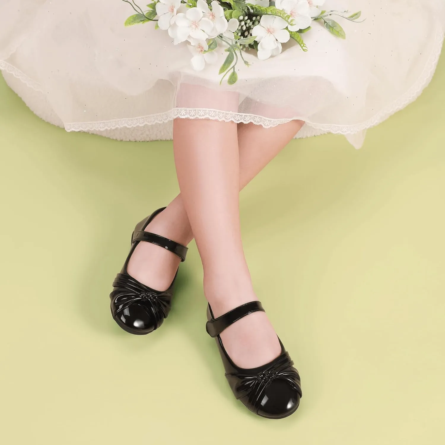 PANDANINJIA Rika Girls Dress Shoes Flower Girl Mary Jane Flats Wedding Party School Shoes for Toddler Little Kid Big Kid