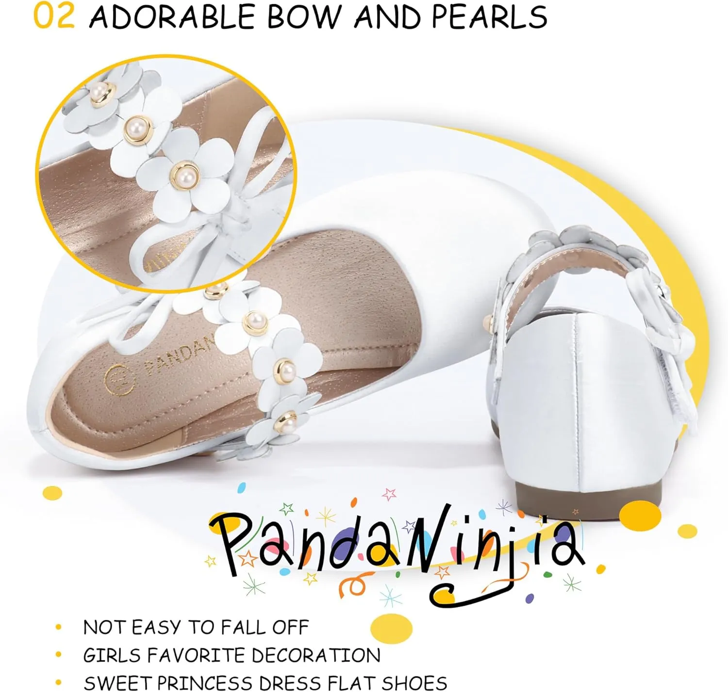 PANDANINJIA Toddler Girls Dress Shoes Flower Girl Flats Pearls Bow Mary Jane Wedding Party Flora Shoes