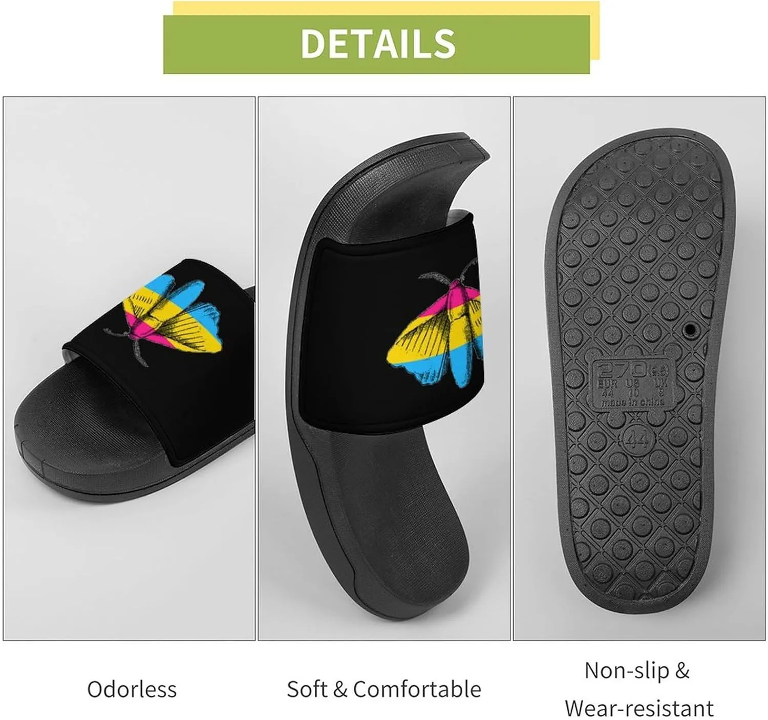 Pansexual Flag Silk Moth Shower Sandals PVC Pillow Slippers Bath Slip On Home Shoes Non-Slip for Outdoor