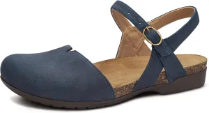 PARTY Closed Toe Sandals Women, Barefoot Arch Support Flat Sandals for Office Work and Travel with Comfortable Cork Footbed