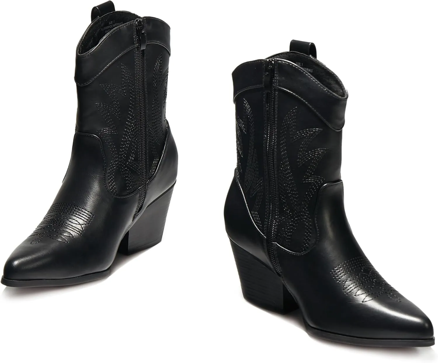 PEPPEP Western Cowgirl Cowboy Ankle Boots for Women or Ladies, Mid Calf, Vegan Leather Embroidered Upper, Low Heel, Fashionable Pointed-toe, Well Made