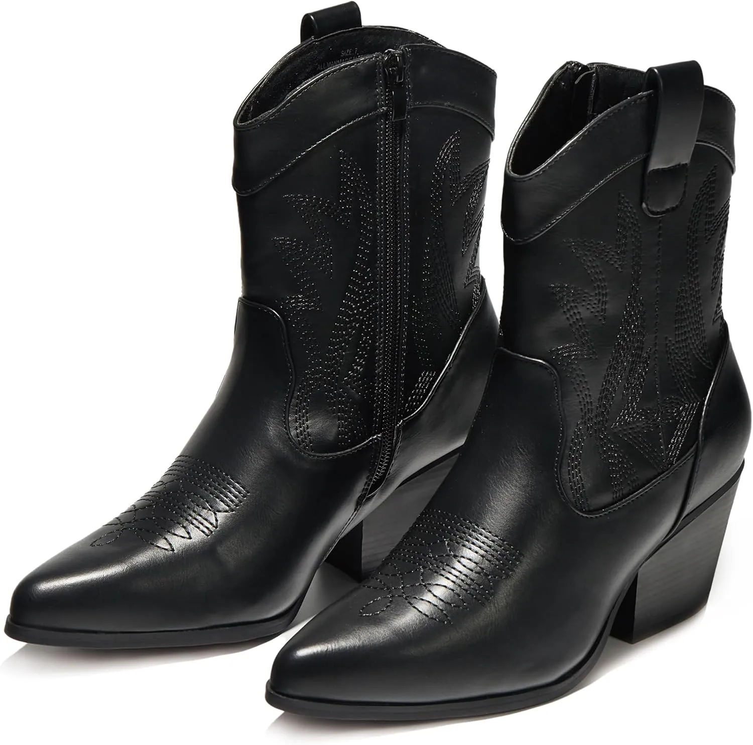 PEPPEP Western Cowgirl Cowboy Ankle Boots for Women or Ladies, Mid Calf, Vegan Leather Embroidered Upper, Low Heel, Fashionable Pointed-toe, Well Made