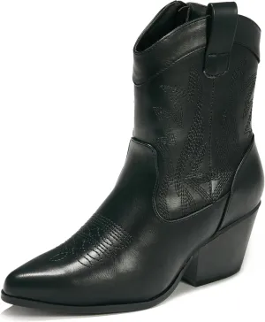 PEPPEP Western Cowgirl Cowboy Ankle Boots for Women or Ladies, Mid Calf, Vegan Leather Embroidered Upper, Low Heel, Fashionable Pointed-toe, Well Made
