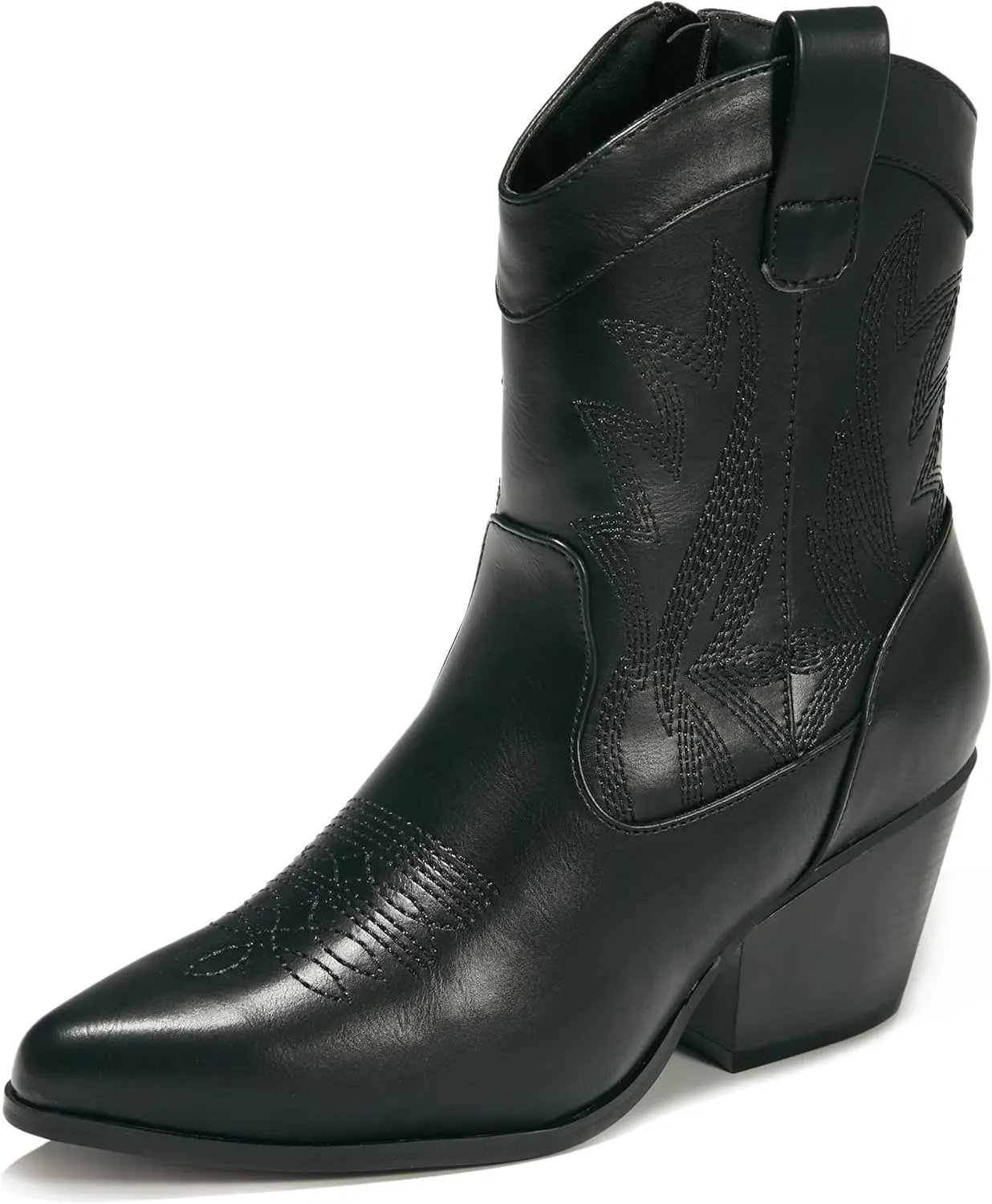 PEPPEP Western Cowgirl Cowboy Ankle Boots for Women or Ladies, Mid Calf, Vegan Leather Embroidered Upper, Low Heel, Fashionable Pointed-toe, Well Made