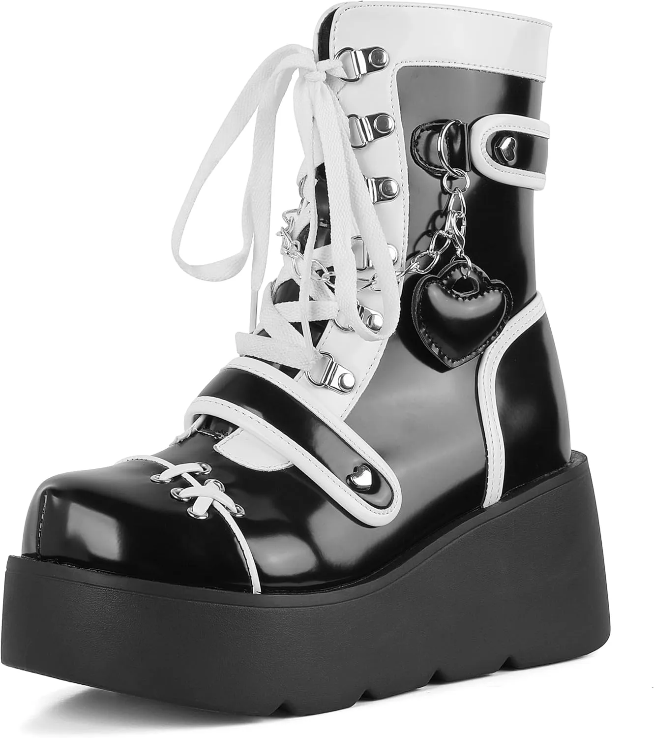 Platform Ankle boots for Women Goth Rave Boots Kawaii Shoes High Heel Round Toe Zipper Wedges Mid Calf Booties