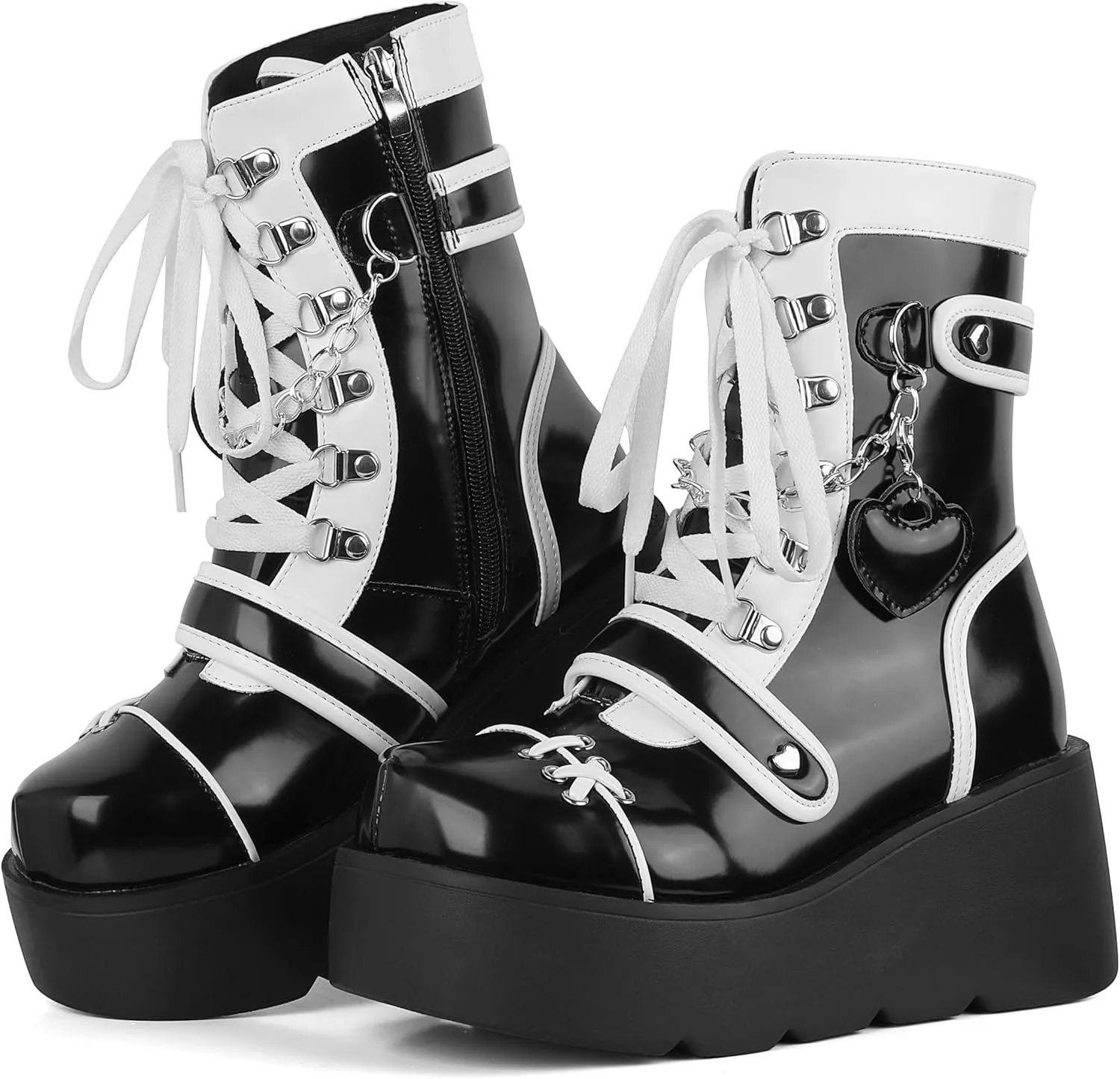 Platform Ankle boots for Women Goth Rave Boots Kawaii Shoes High Heel Round Toe Zipper Wedges Mid Calf Booties