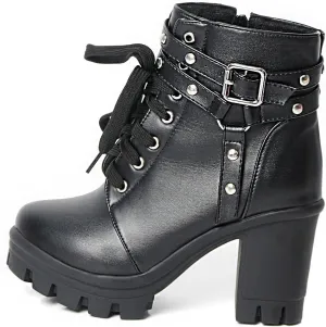 Platform Boots For Women Black Chunky Boot Goth Ankle Booties Bead Lace Lolita Dress Shoes With Zipper