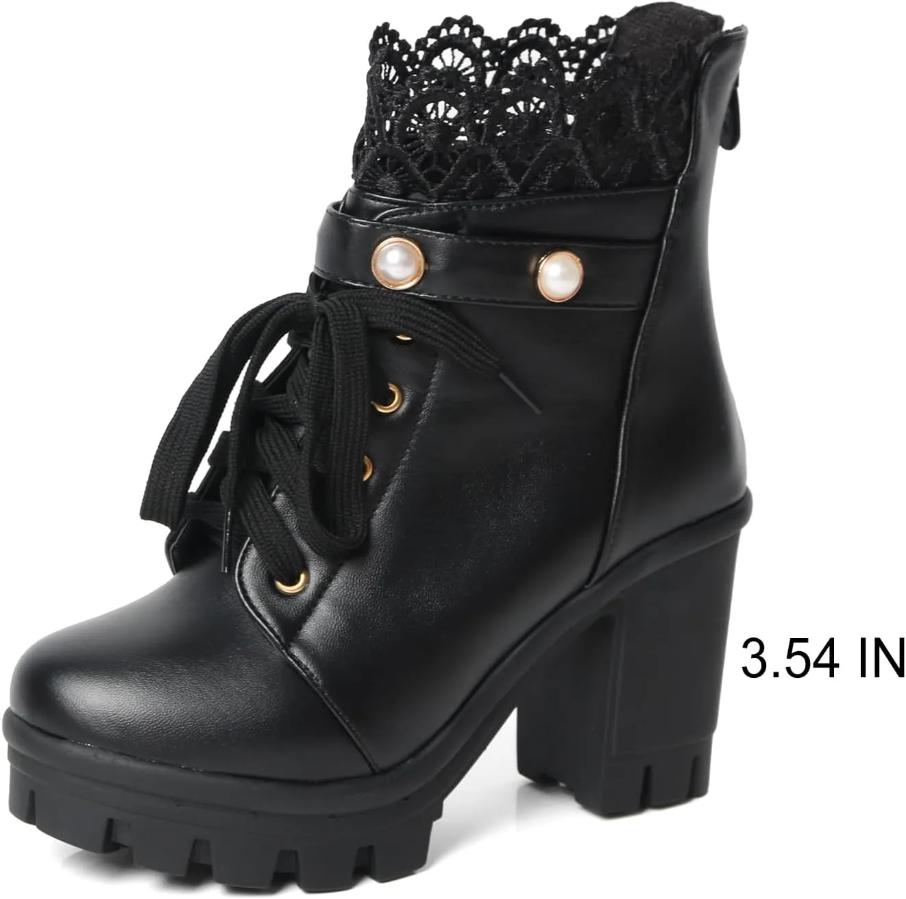 Platform Boots For Women Black Chunky Boot Goth Ankle Booties Bead Lace Lolita Dress Shoes With Zipper
