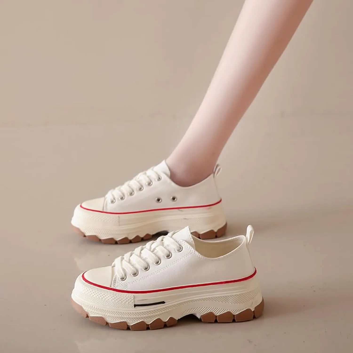 Platform Canvas Sneakers for Women Low Top Chunky Canvas Shoes Non Slip Preppy Shoes Breathable Fashion Sneakers