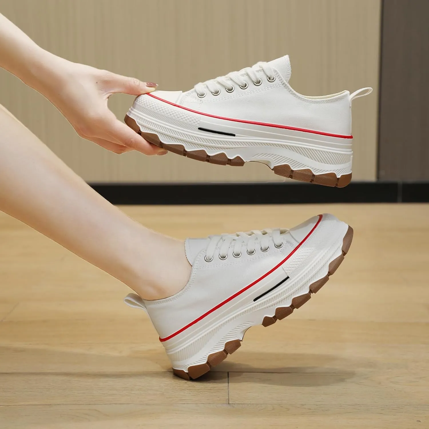 Platform Canvas Sneakers for Women Low Top Chunky Canvas Shoes Non Slip Preppy Shoes Breathable Fashion Sneakers