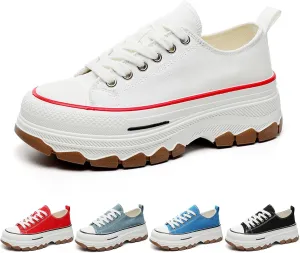 Platform Canvas Sneakers for Women Low Top Chunky Canvas Shoes Non Slip Preppy Shoes Breathable Fashion Sneakers
