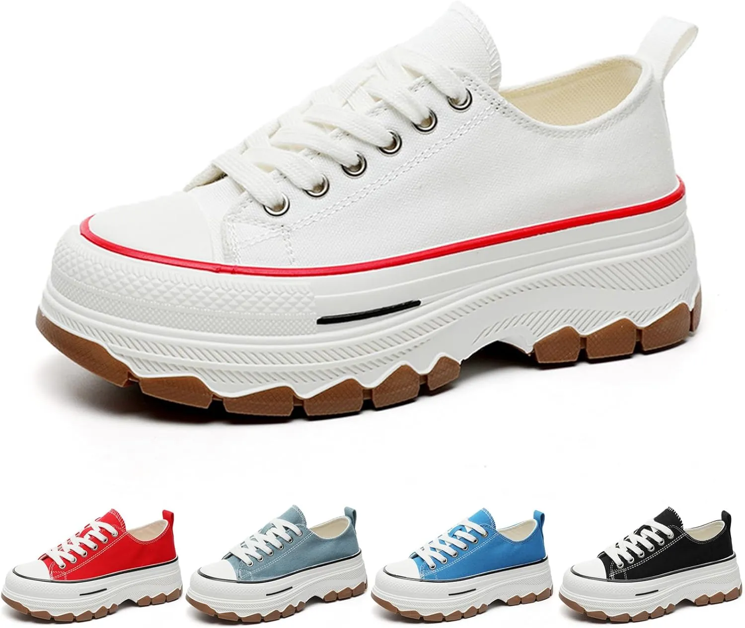 Platform Canvas Sneakers for Women Low Top Chunky Canvas Shoes Non Slip Preppy Shoes Breathable Fashion Sneakers