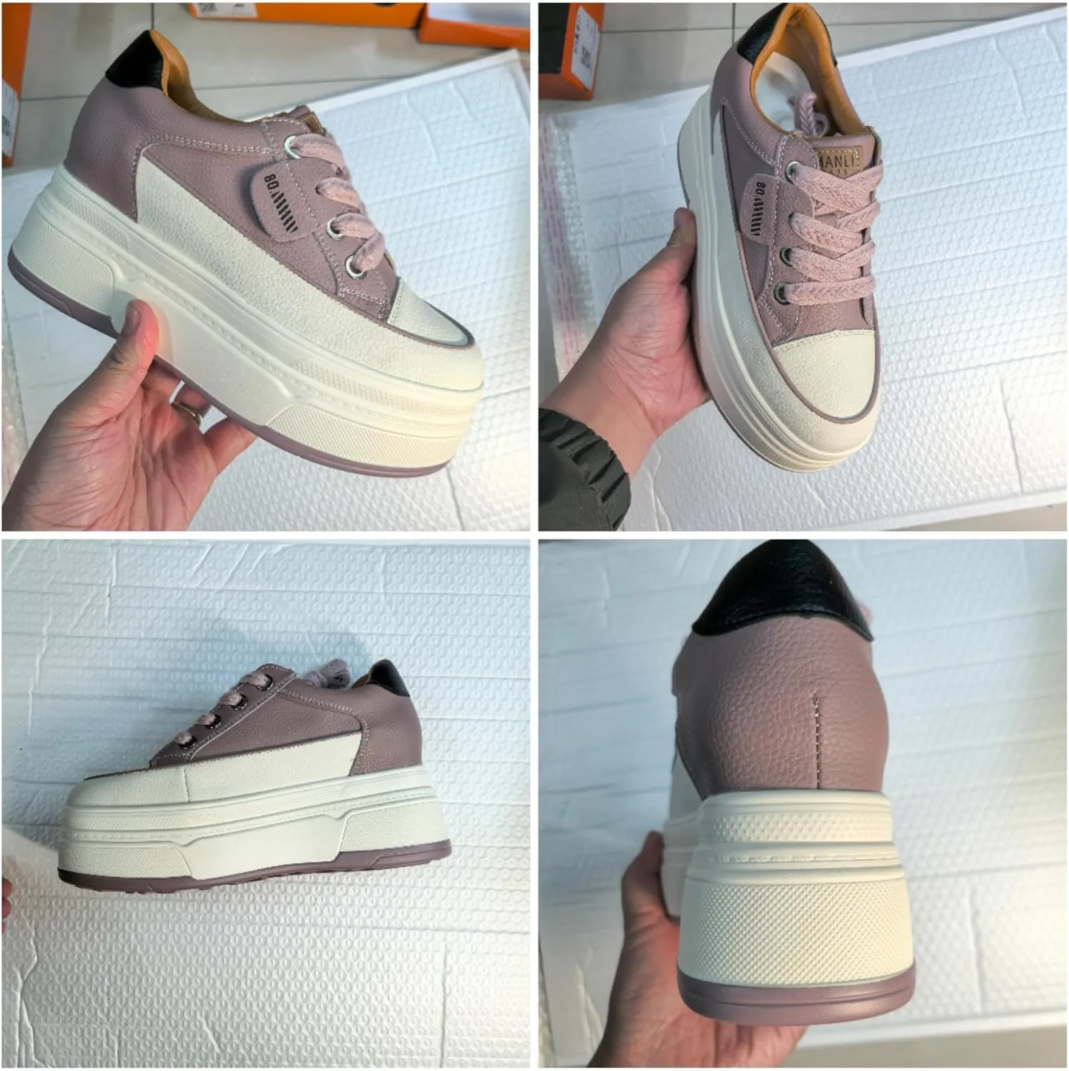 Platform Sneakers for Women - 6cm Heel & 3cm Inner Lift, Comfortable Cushioned Arch Support, Non-Slip Casual Walking Shoes, Microfiber Leather Platform Shoes