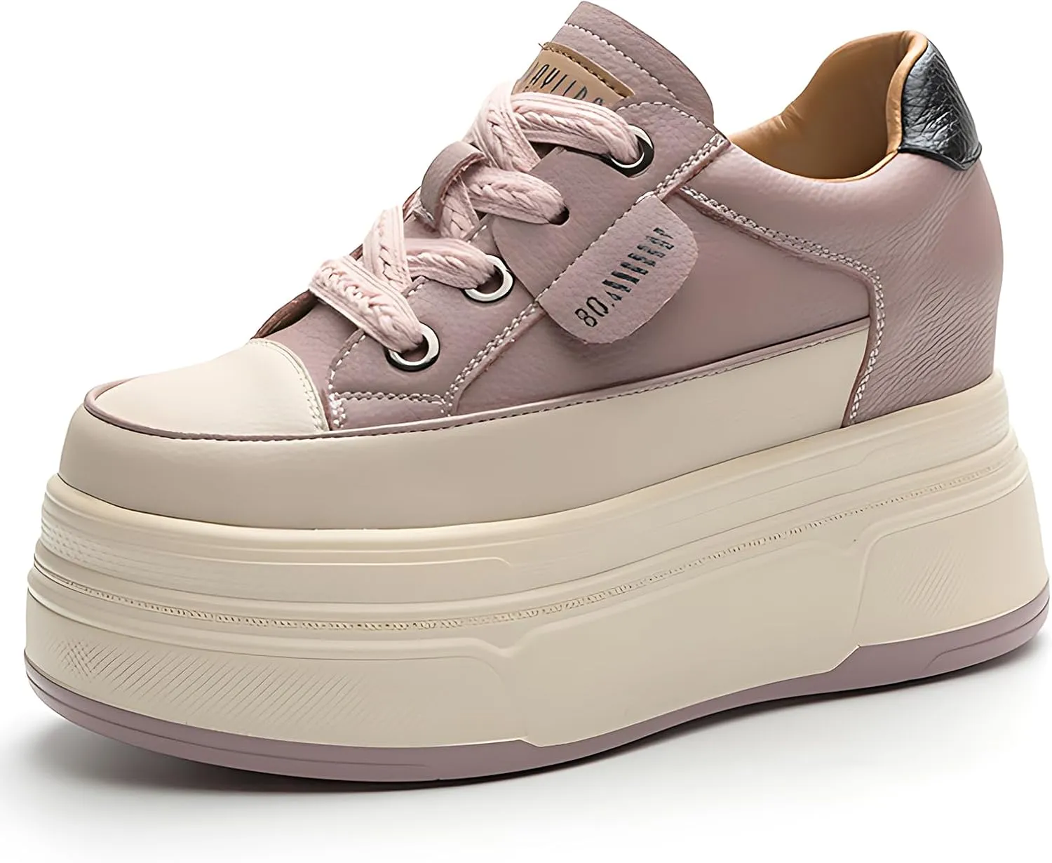 Platform Sneakers for Women - 6cm Heel & 3cm Inner Lift, Comfortable Cushioned Arch Support, Non-Slip Casual Walking Shoes, Microfiber Leather Platform Shoes