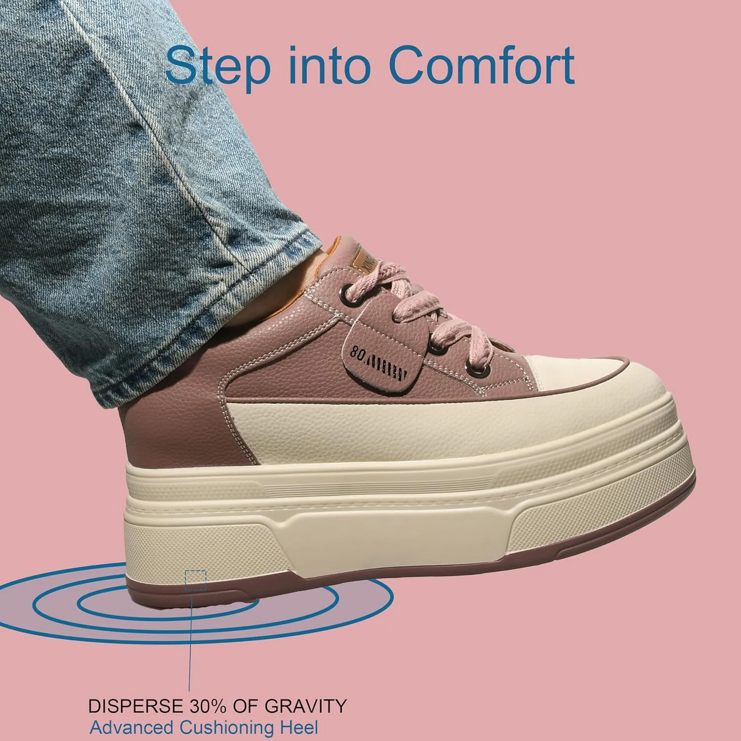 Platform Sneakers for Women - 6cm Heel & 3cm Inner Lift, Comfortable Cushioned Arch Support, Non-Slip Casual Walking Shoes, Microfiber Leather Platform Shoes