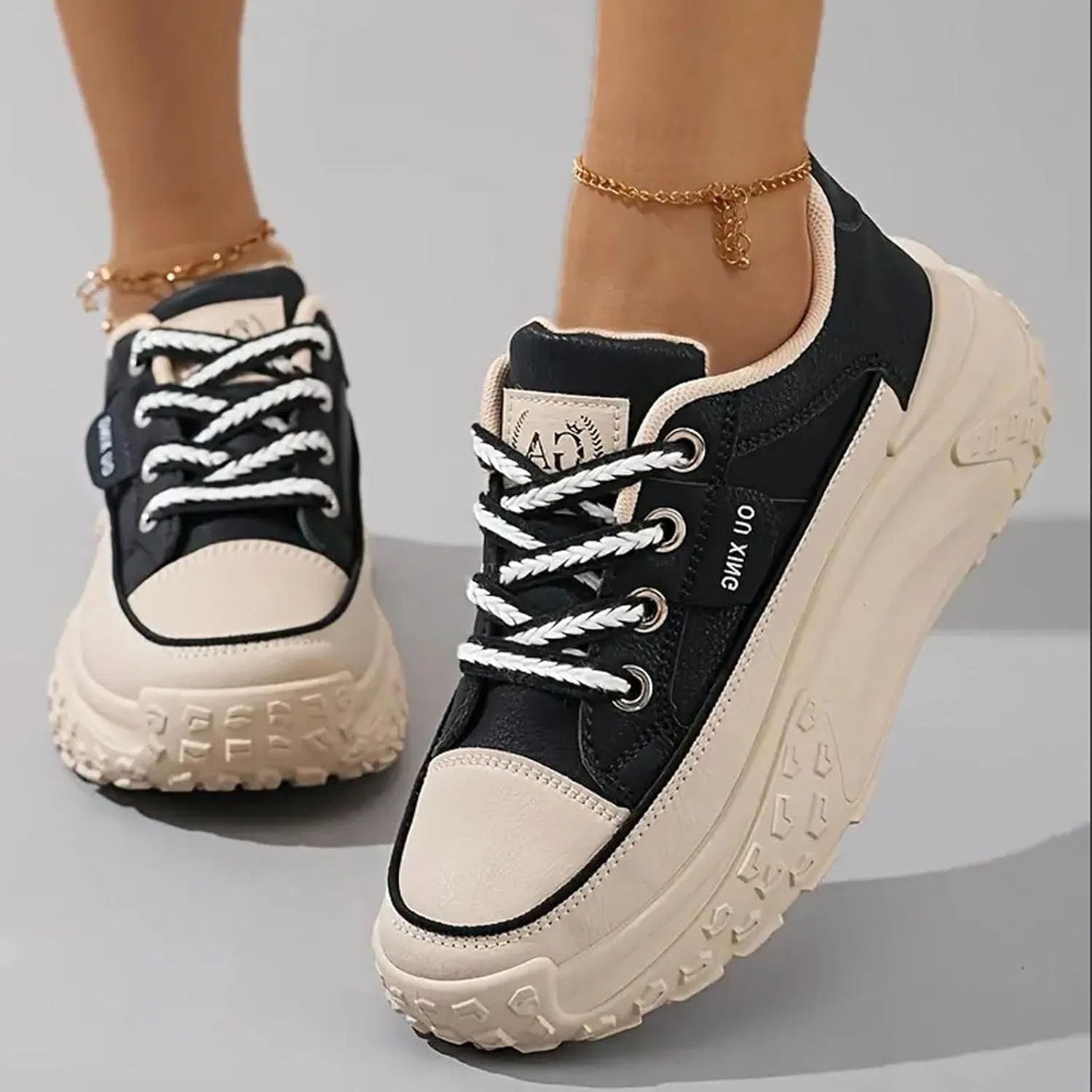 Platform Sneakers Women Chunky Sneakers Casual Walking Shoes Preppy Shoes Non Slip Breathable Fashion Sneakers