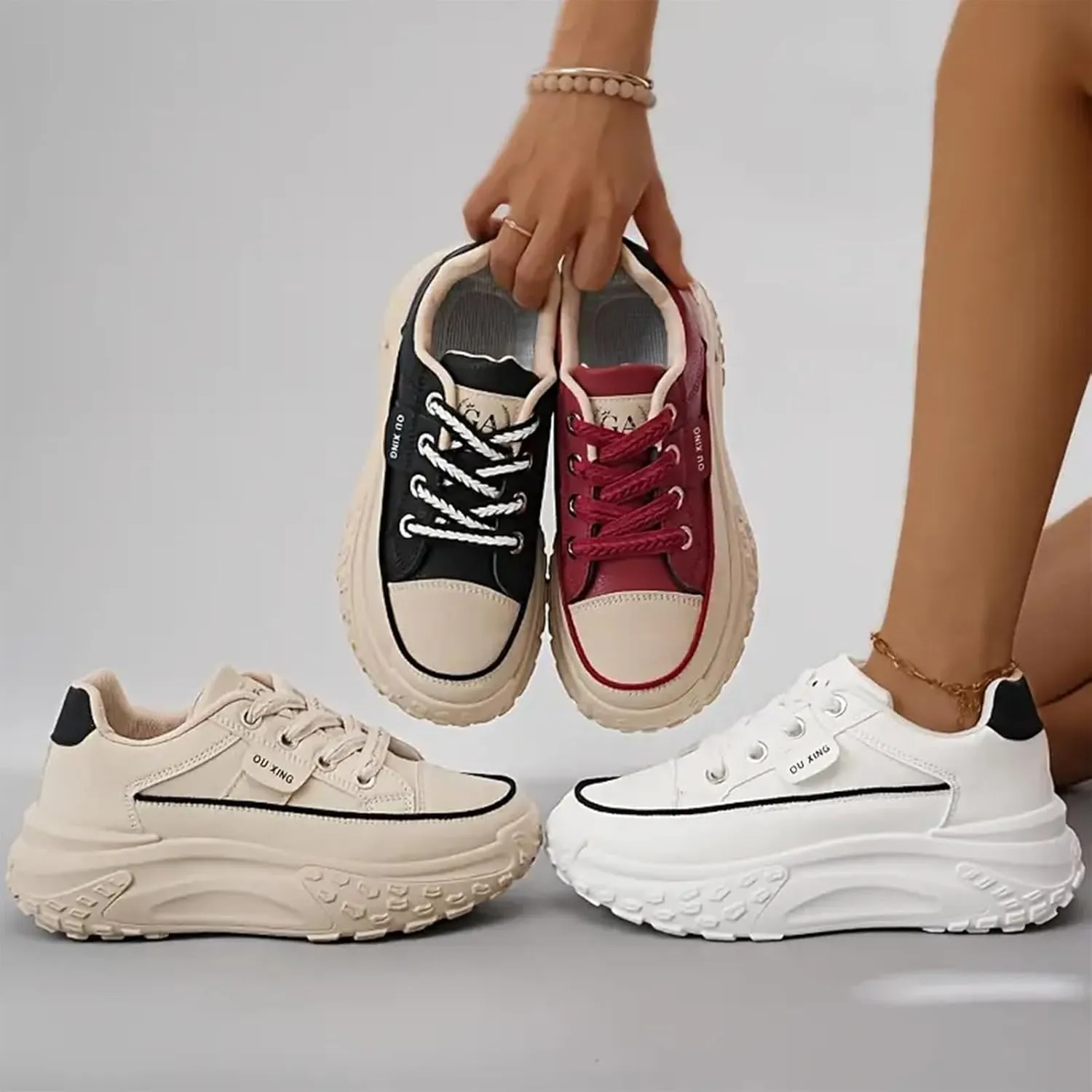Platform Sneakers Women Chunky Sneakers Casual Walking Shoes Preppy Shoes Non Slip Breathable Fashion Sneakers