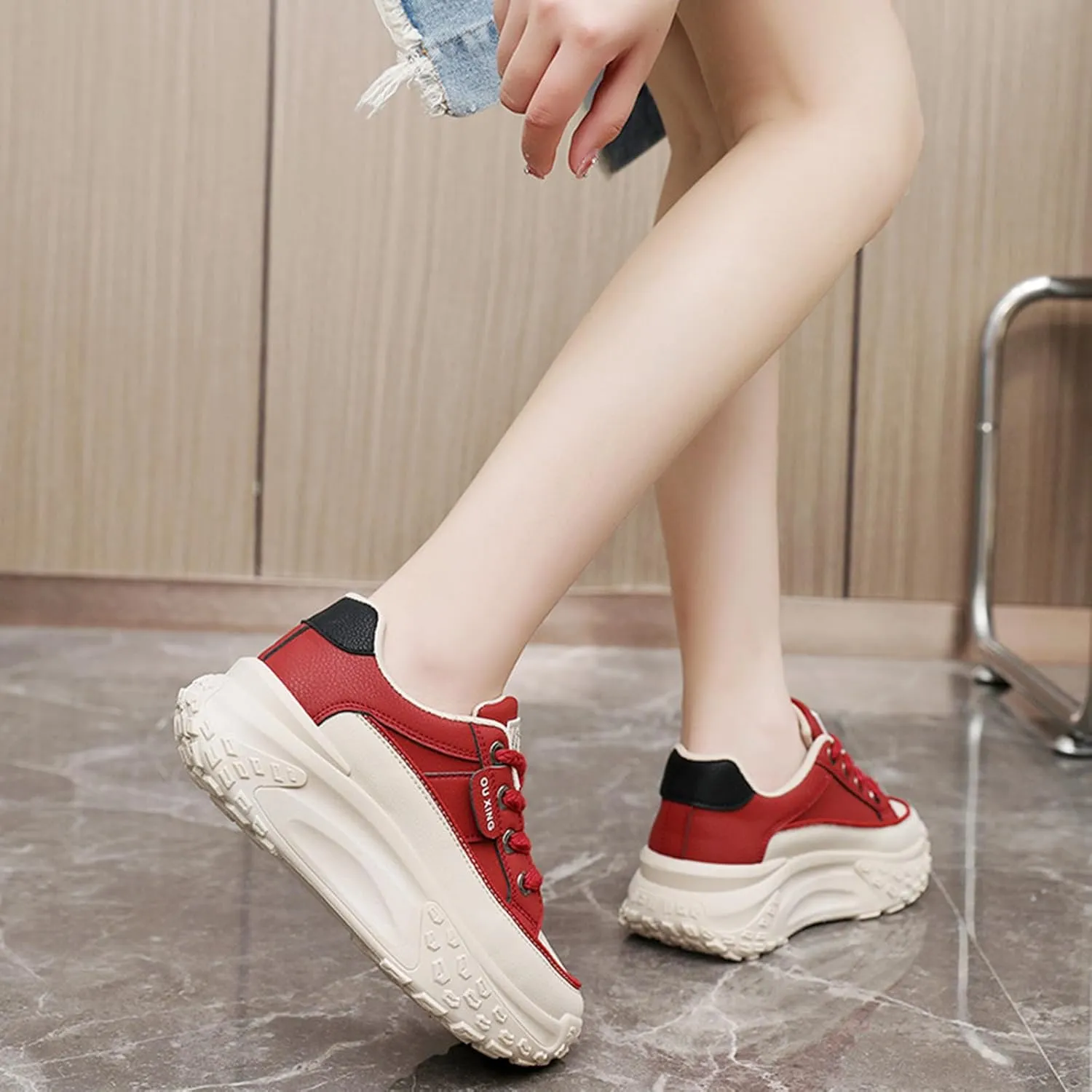 Platform Sneakers Women Chunky Sneakers Casual Walking Shoes Preppy Shoes Non Slip Breathable Fashion Sneakers