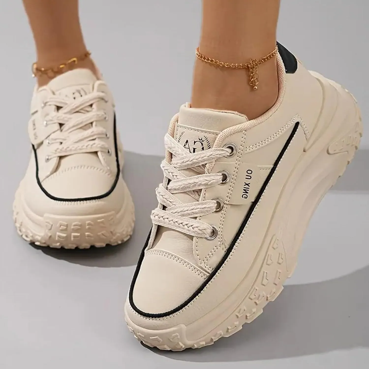 Platform Sneakers Women Chunky Sneakers Casual Walking Shoes Preppy Shoes Non Slip Breathable Fashion Sneakers