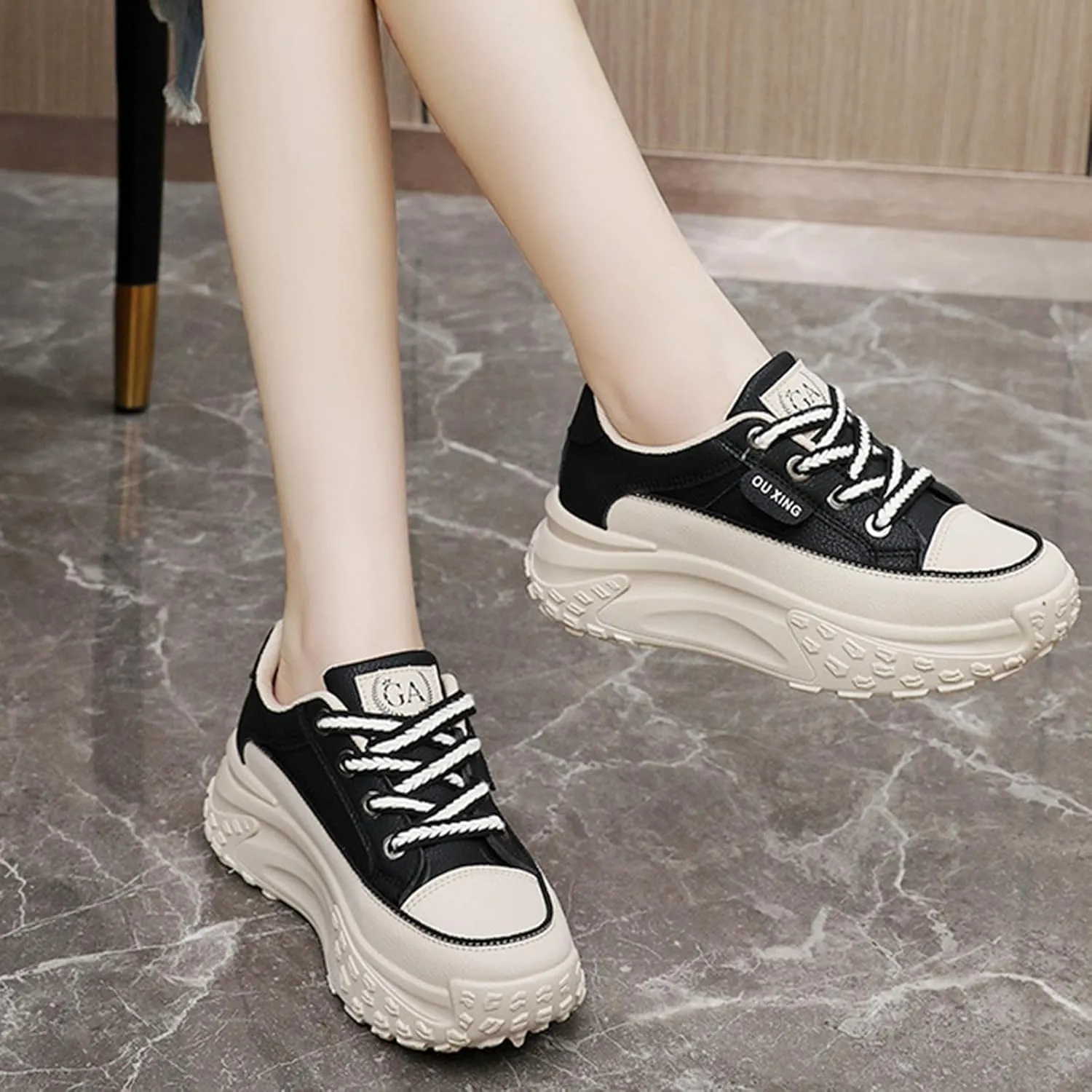 Platform Sneakers Women Chunky Sneakers Casual Walking Shoes Preppy Shoes Non Slip Breathable Fashion Sneakers