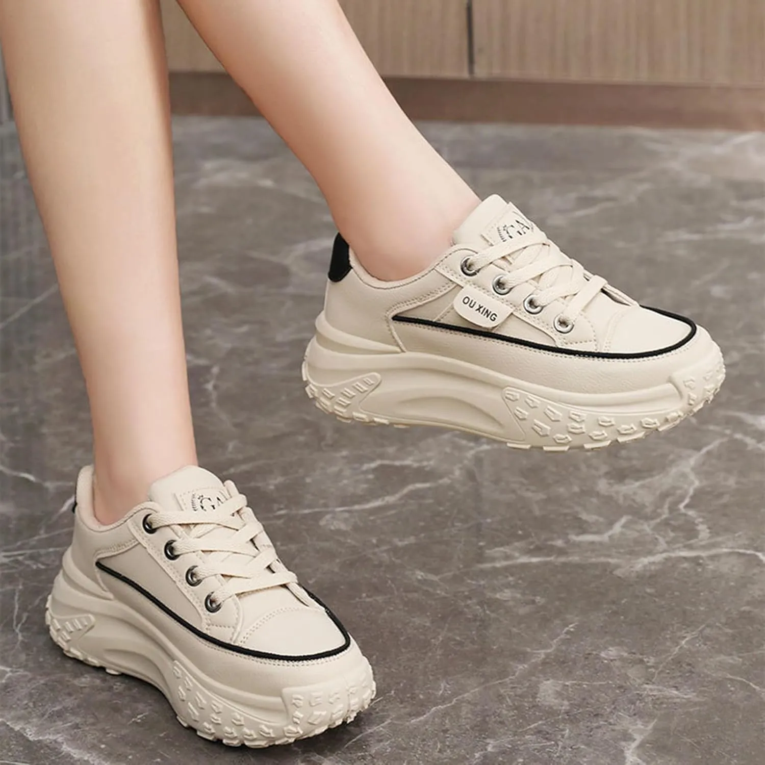Platform Sneakers Women Chunky Sneakers Casual Walking Shoes Preppy Shoes Non Slip Breathable Fashion Sneakers